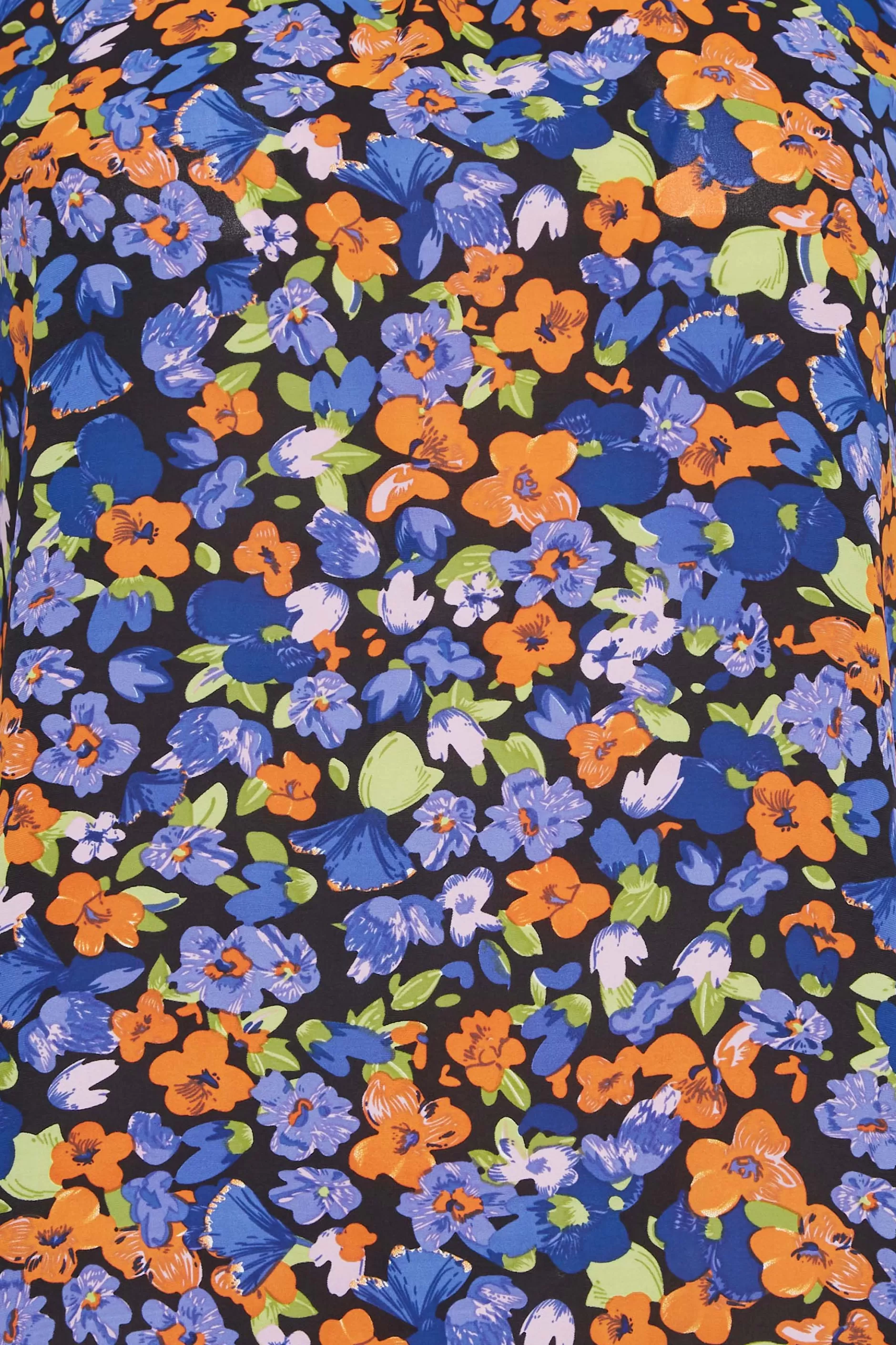 Women M&Co Short Sleeve Tops> Womens Black & Orange Floral Print Puff Sleeve Blouse