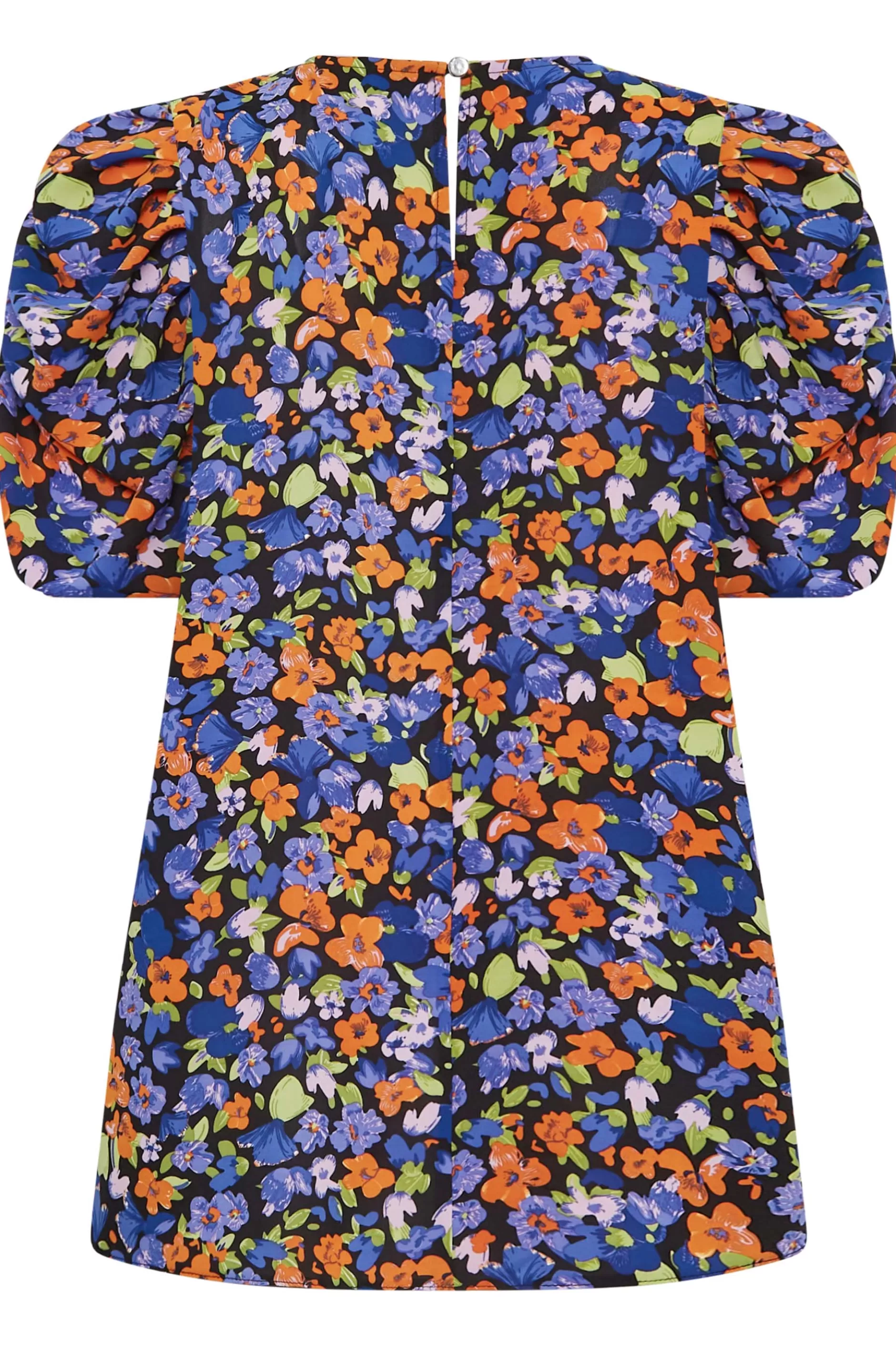 Women M&Co Short Sleeve Tops> Womens Black & Orange Floral Print Puff Sleeve Blouse