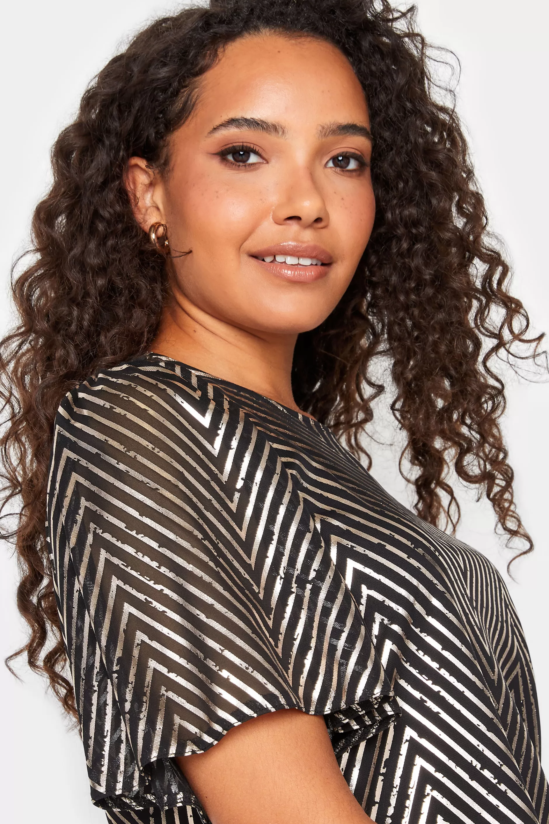 Women M&Co Blouses> Womens Black & Rose Gold Chevron Angel Sleeve Blouse