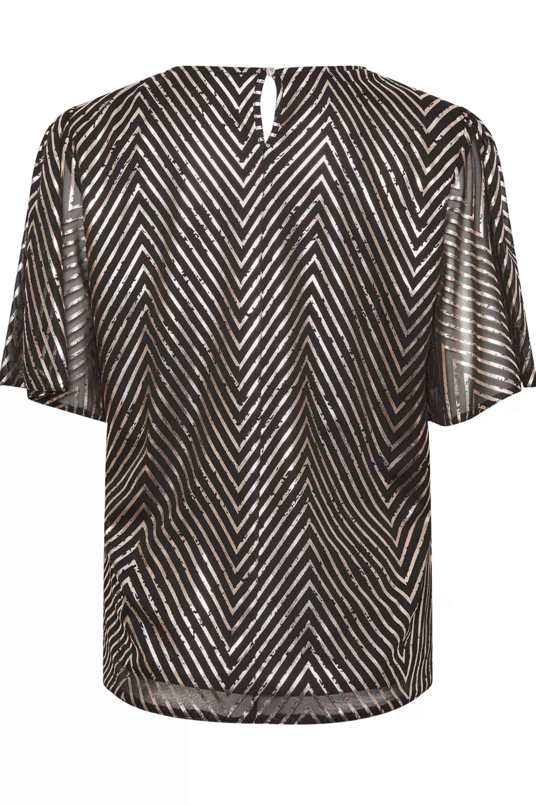 Women M&Co Blouses> Womens Black & Rose Gold Chevron Angel Sleeve Blouse