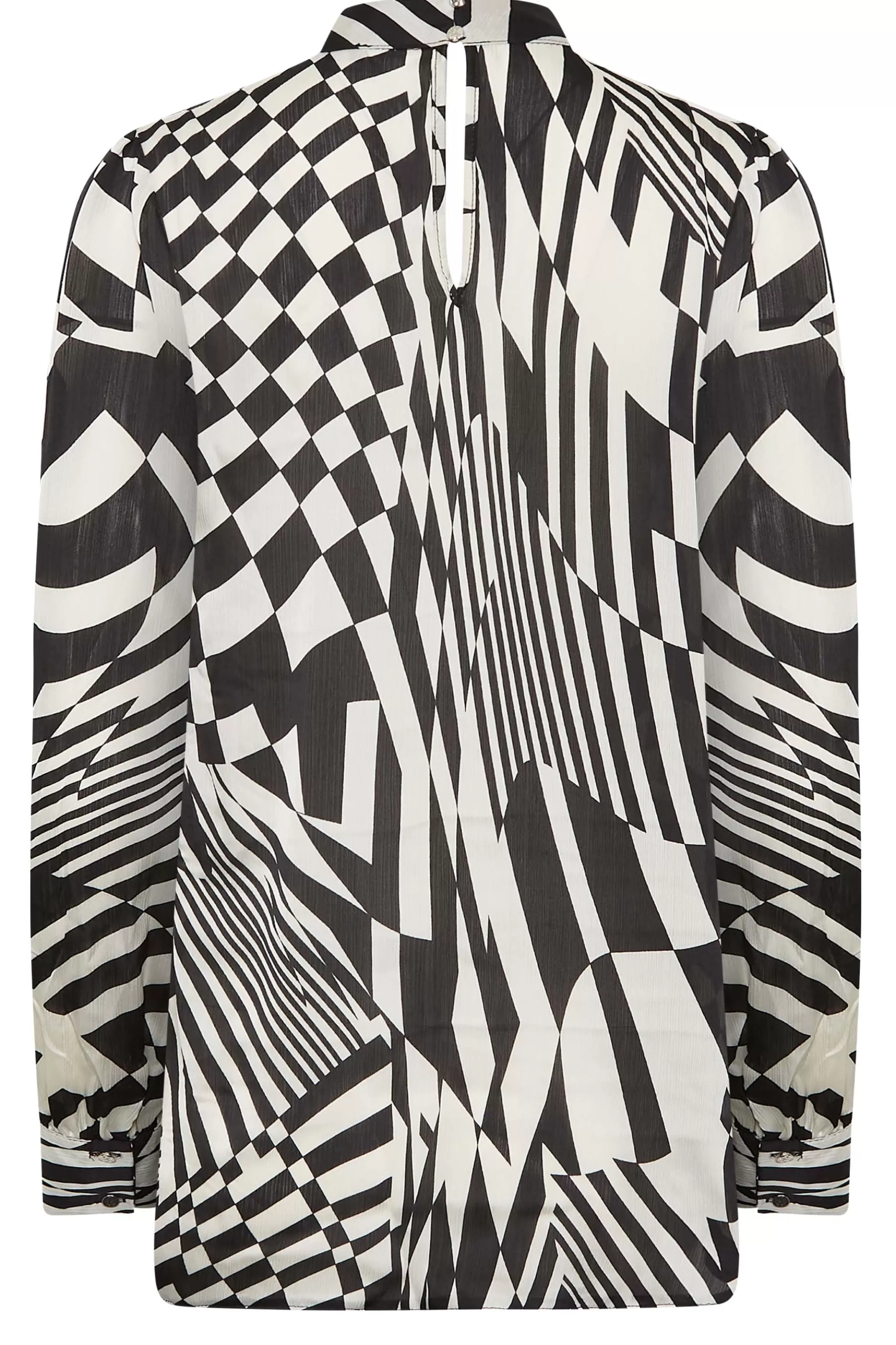 Women M&Co Long Sleeve Tops> Womens Black & White Abstract Print High Neck Satin Blouse