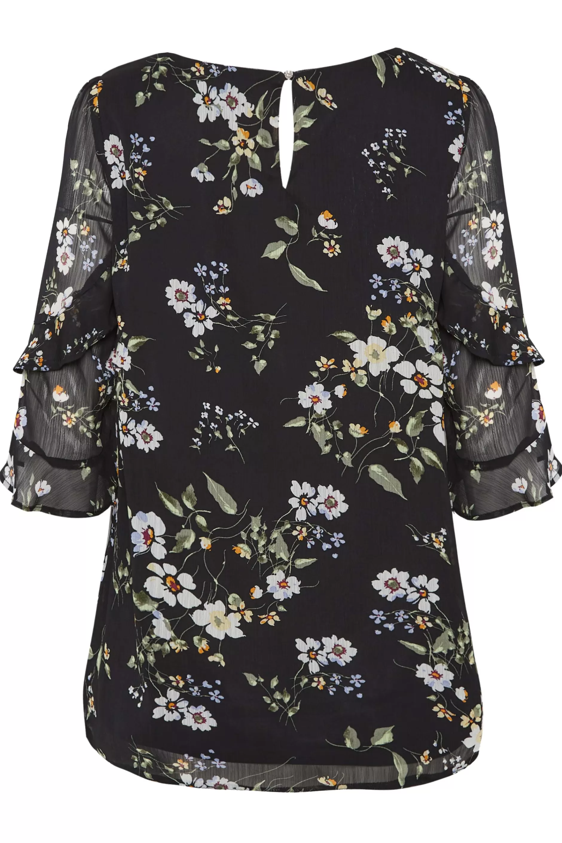 Women M&Co Blouses> Womens Black & White Floral Double Frill Sleeve Blouse