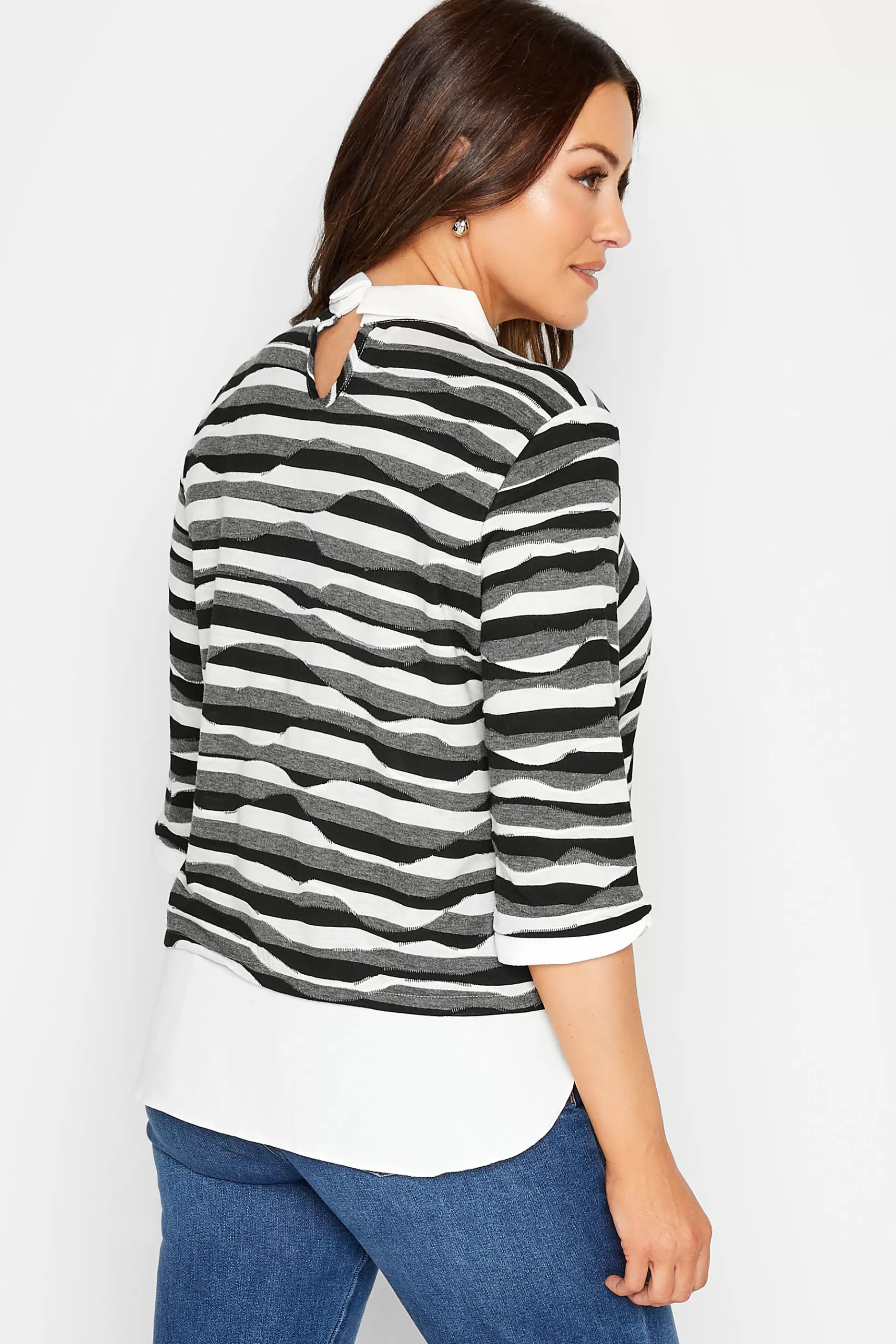 Women M&Co Long Sleeve Tops> Womens Black & White Stripe 2 In 1 Jumper