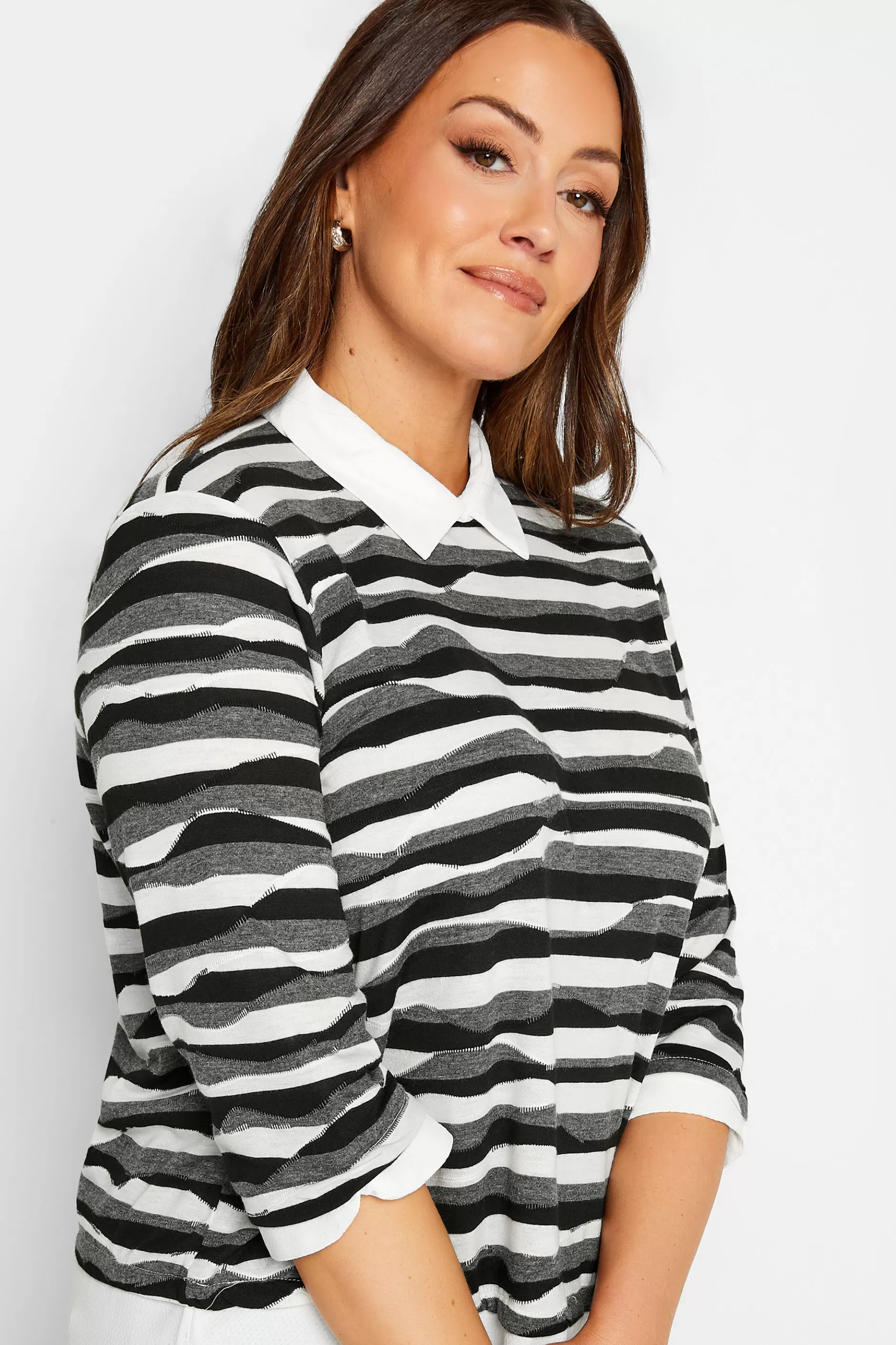 Women M&Co Long Sleeve Tops> Womens Black & White Stripe 2 In 1 Jumper