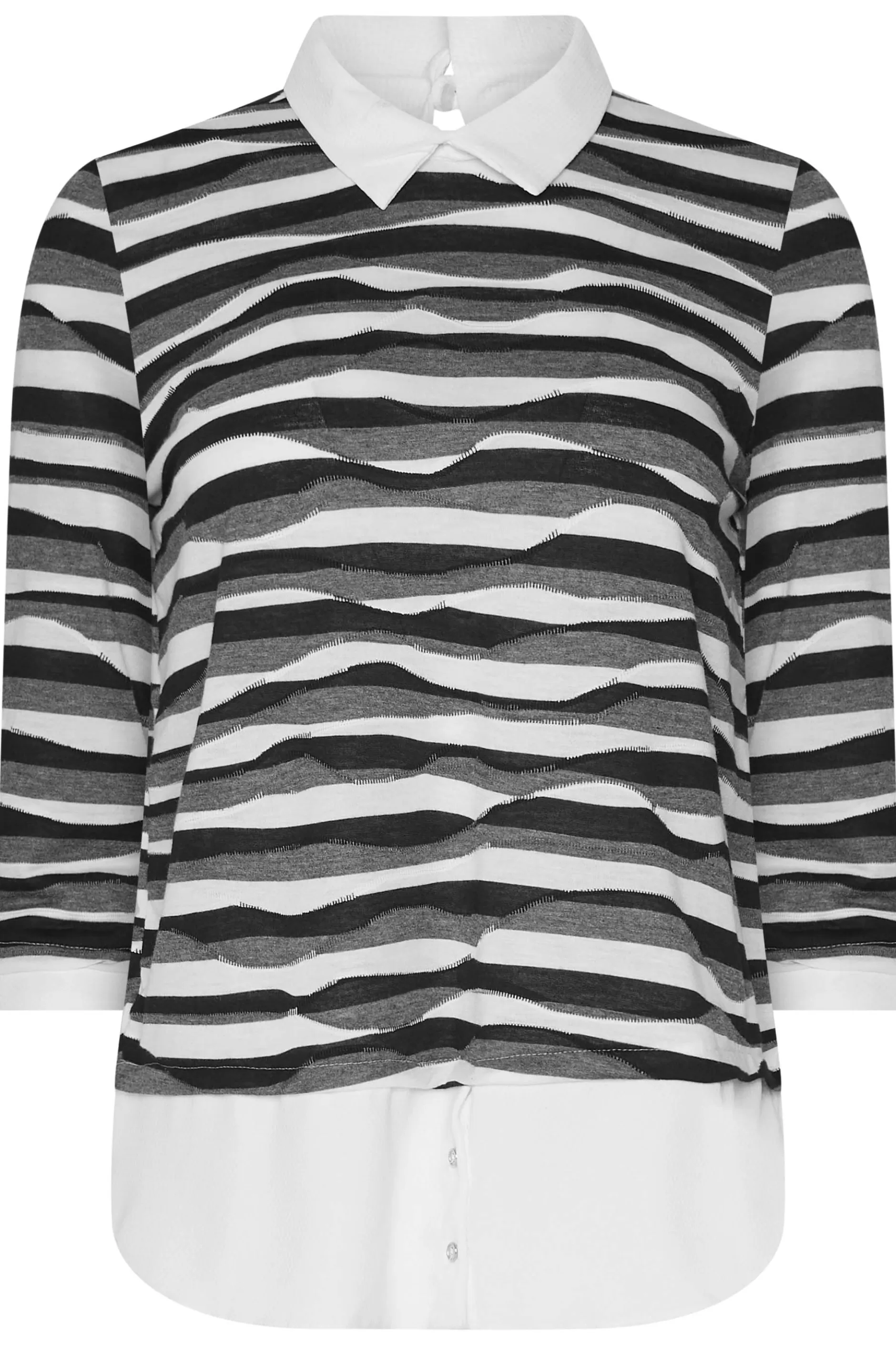 Women M&Co Long Sleeve Tops> Womens Black & White Stripe 2 In 1 Jumper