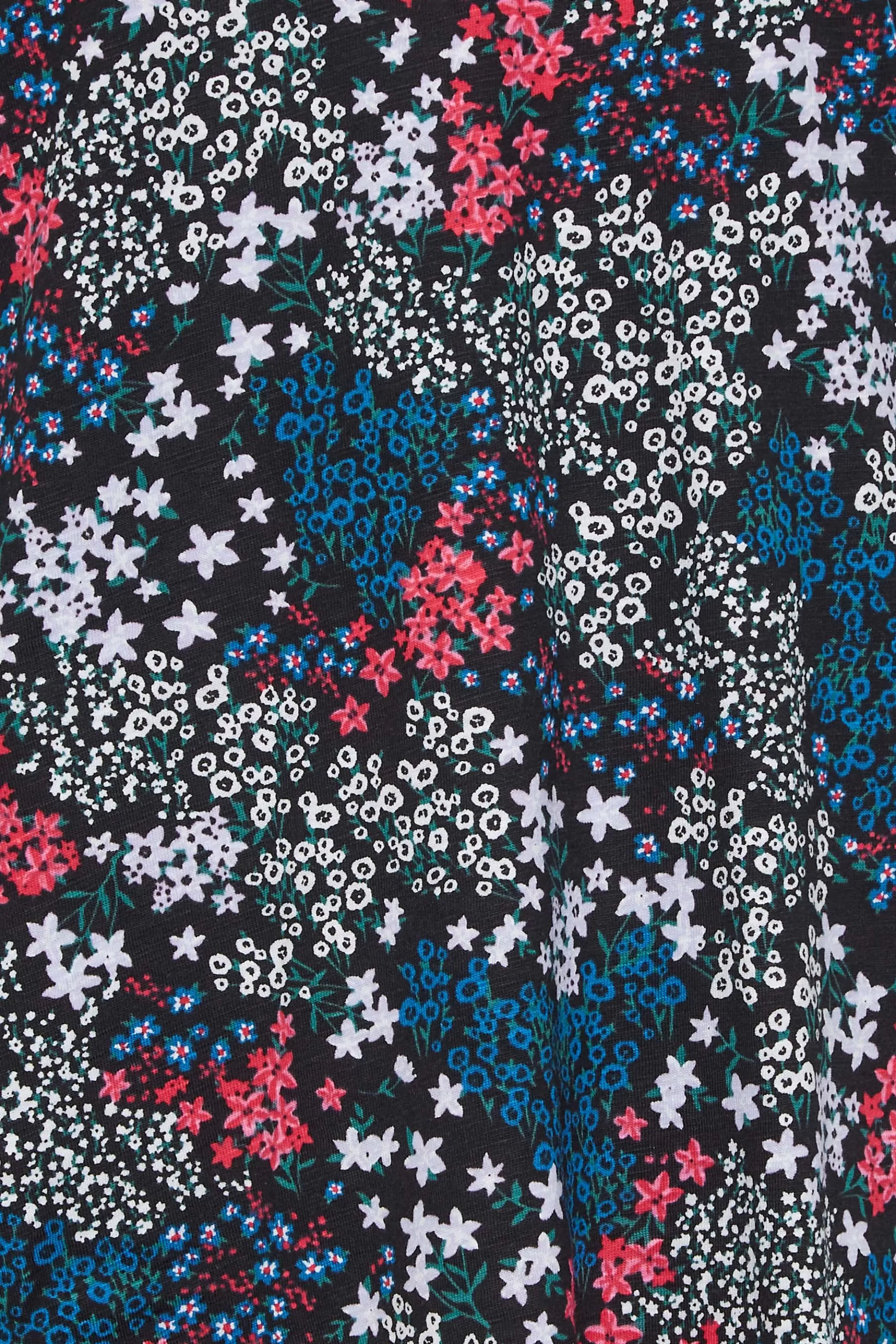 Women M&Co T-Shirts> Womens Black Ditsy Print Notch Neck Cotton T-Shirt
