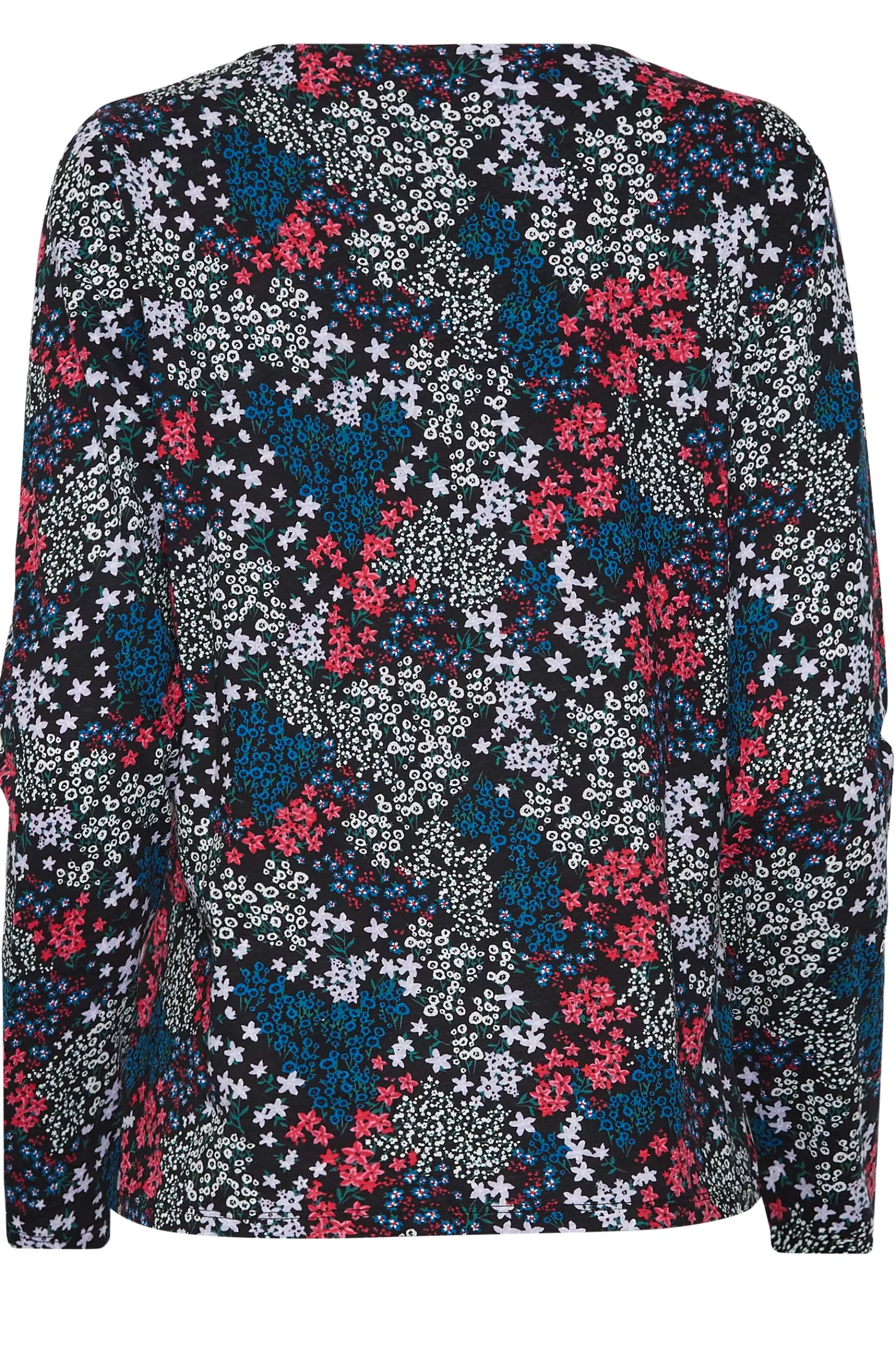 Women M&Co T-Shirts> Womens Black Ditsy Print Notch Neck Cotton T-Shirt