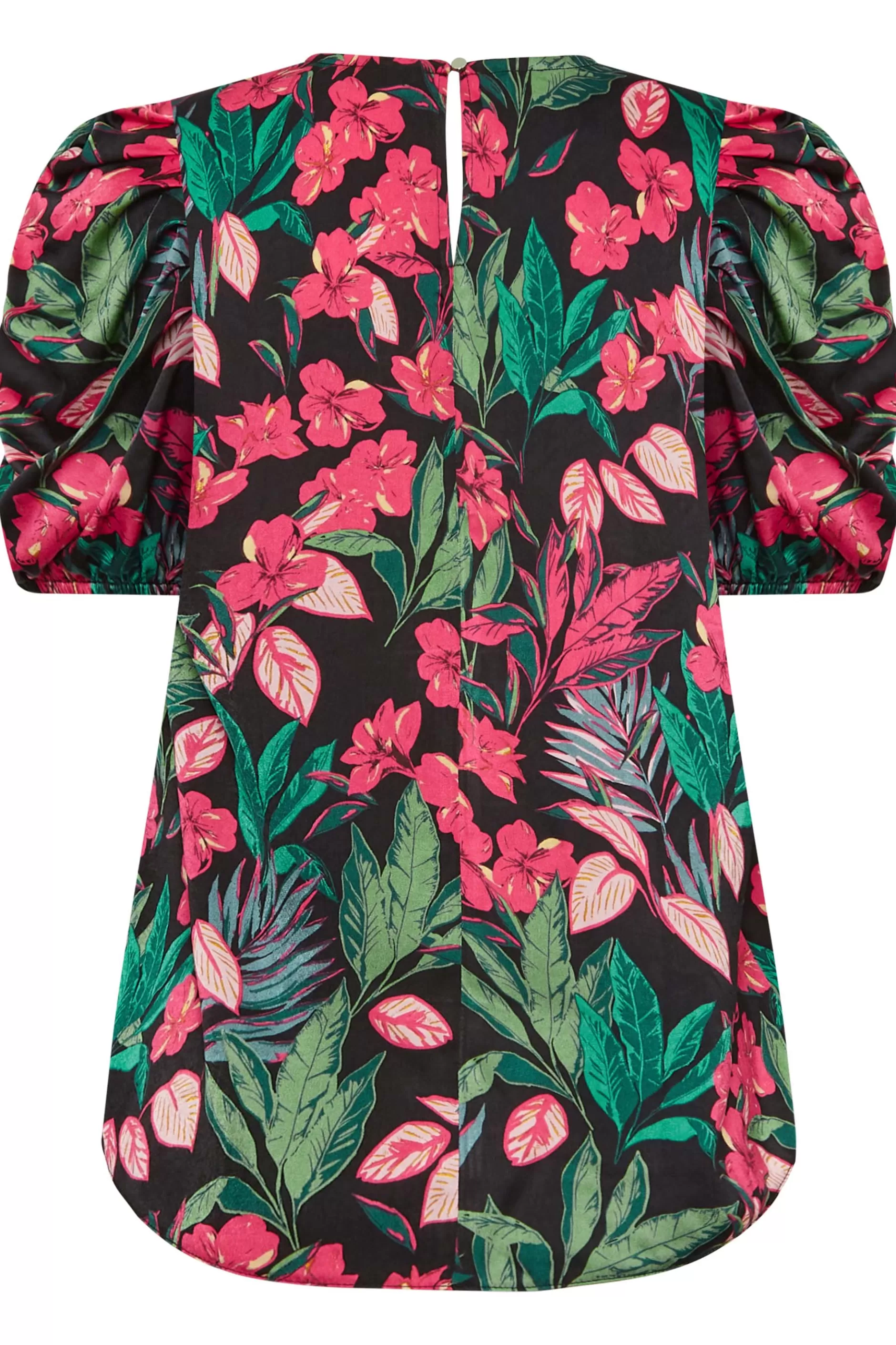 Women M&Co Short Sleeve Tops> Womens Black Floral Print Puff Sleeve Blouse
