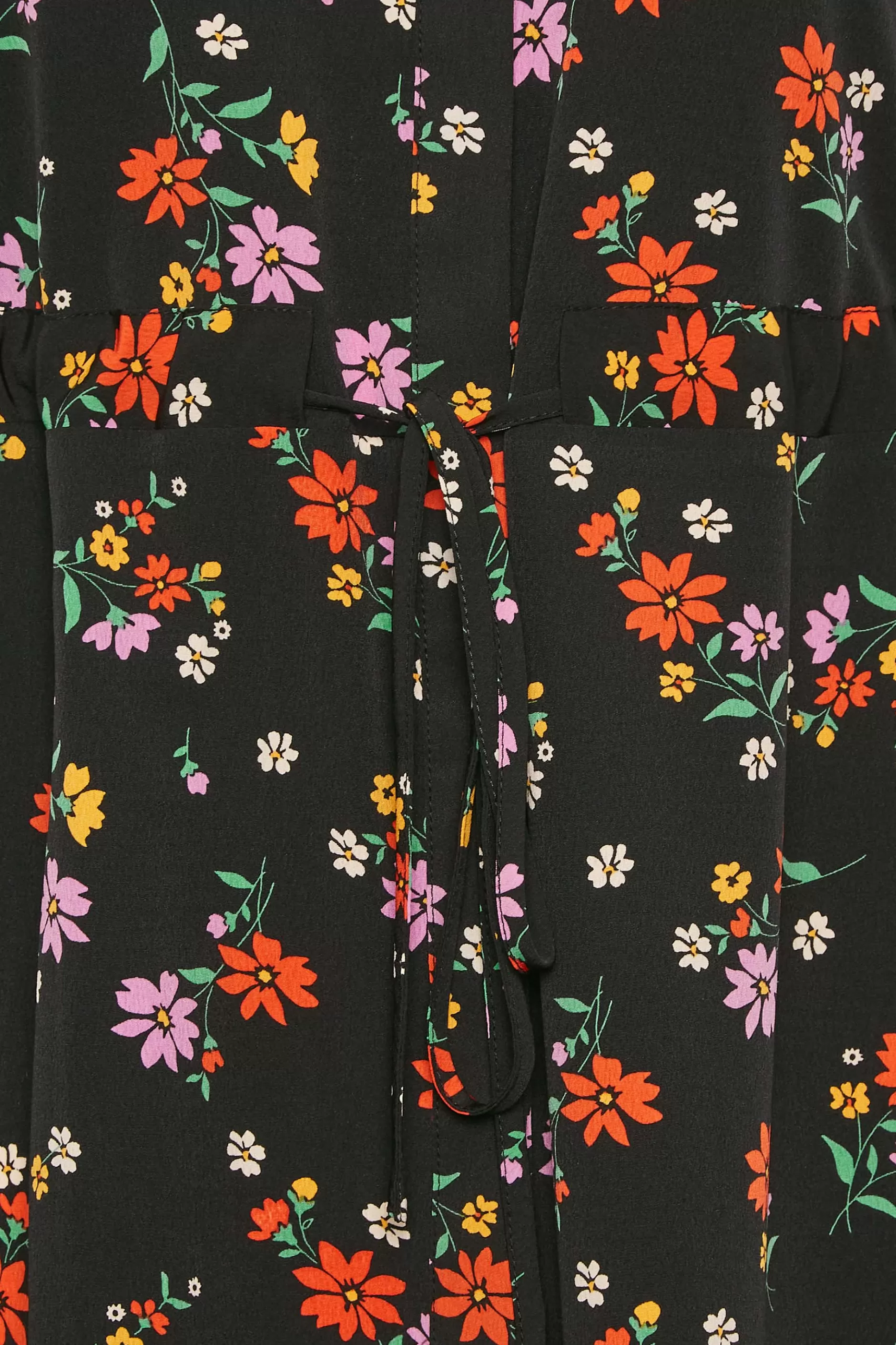 Women M&Co Shirts> Womens Black Floral Print Tie Waist Tunic Shirt