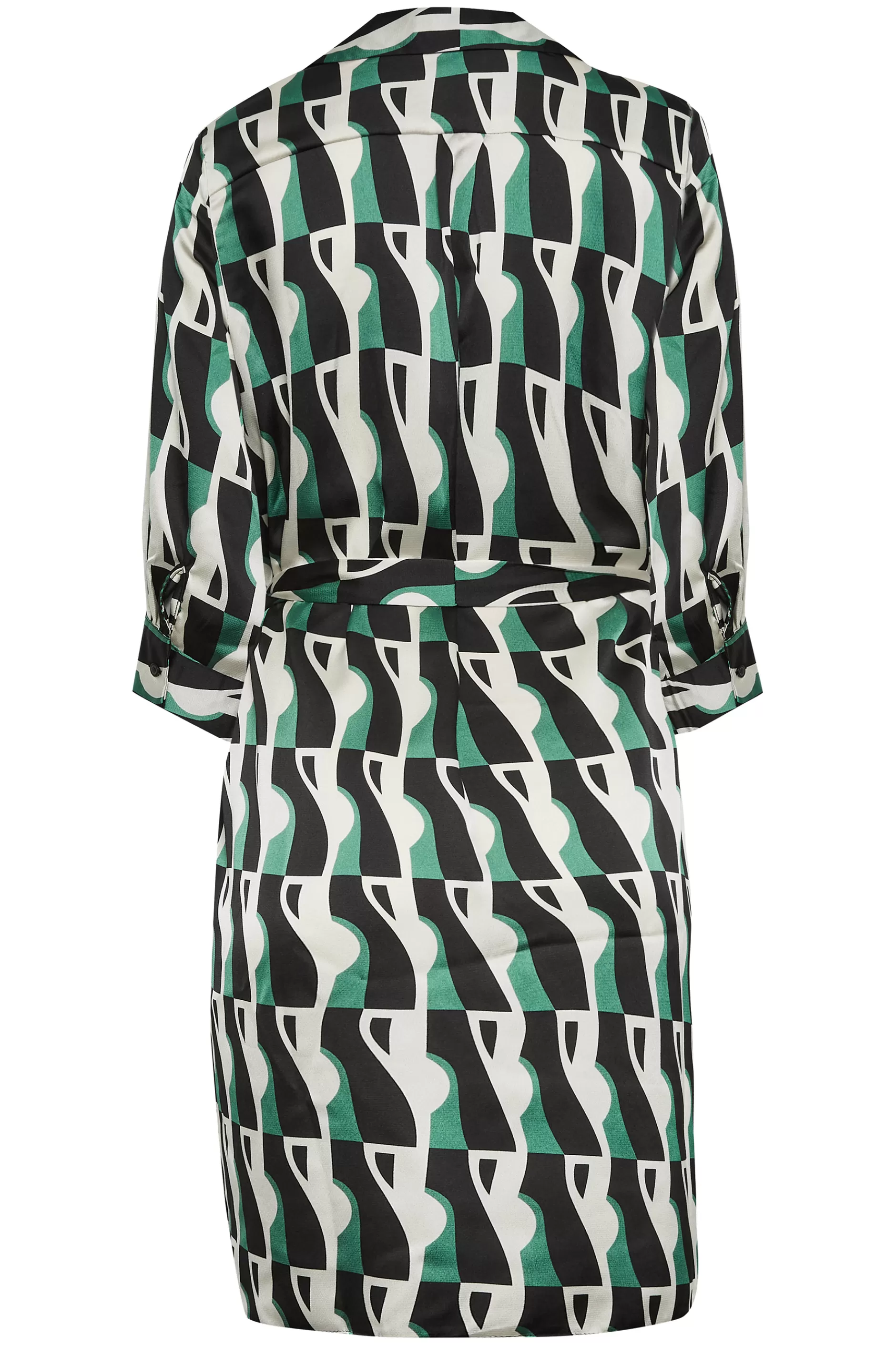 Women M&Co Shirt Dresses> Womens Black Geometric Print Tie Tunic Shirt Dress