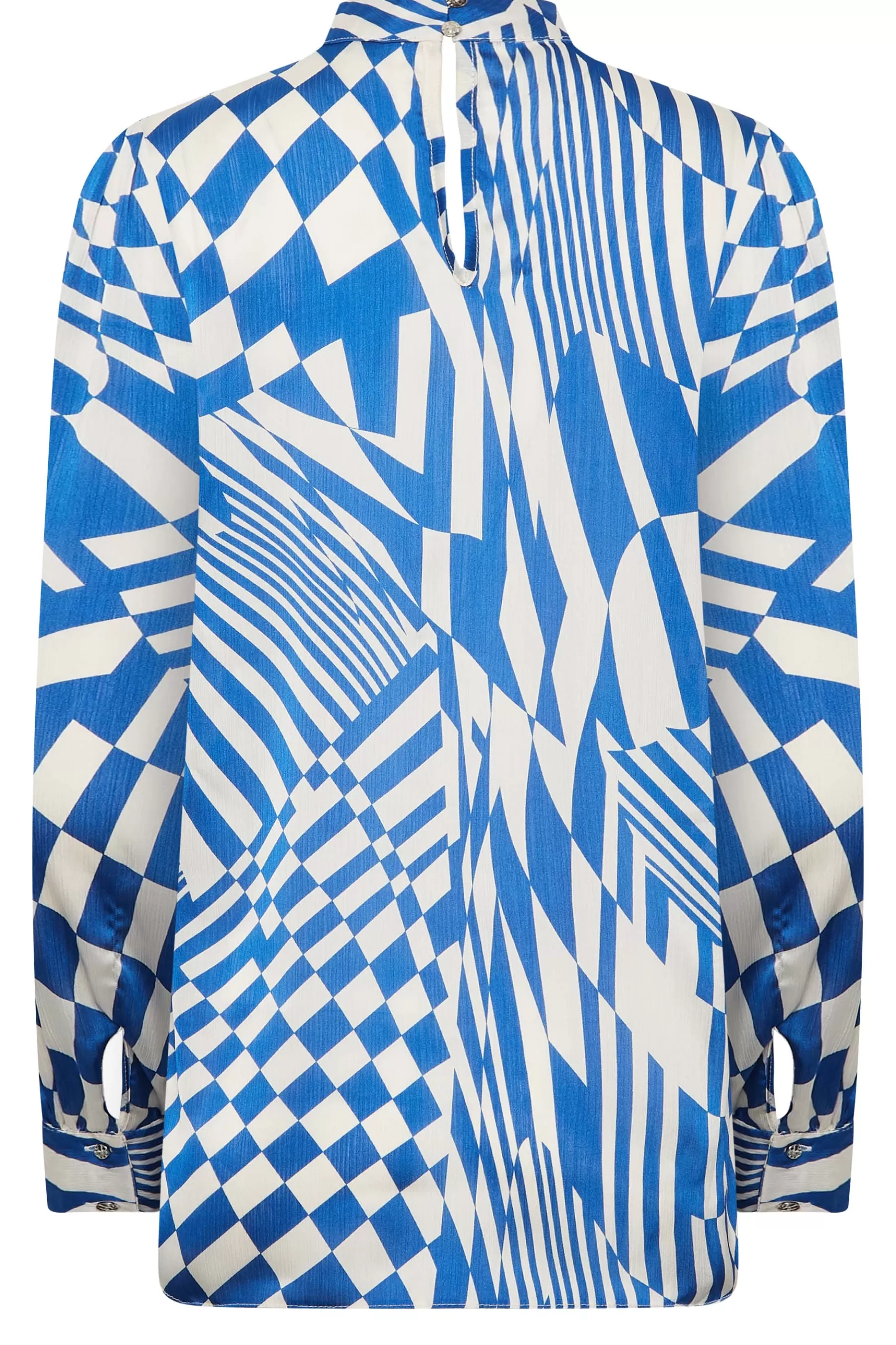 Women M&Co Long Sleeve Tops> Womens Blue Abstract Print High Neck Satin Blouse