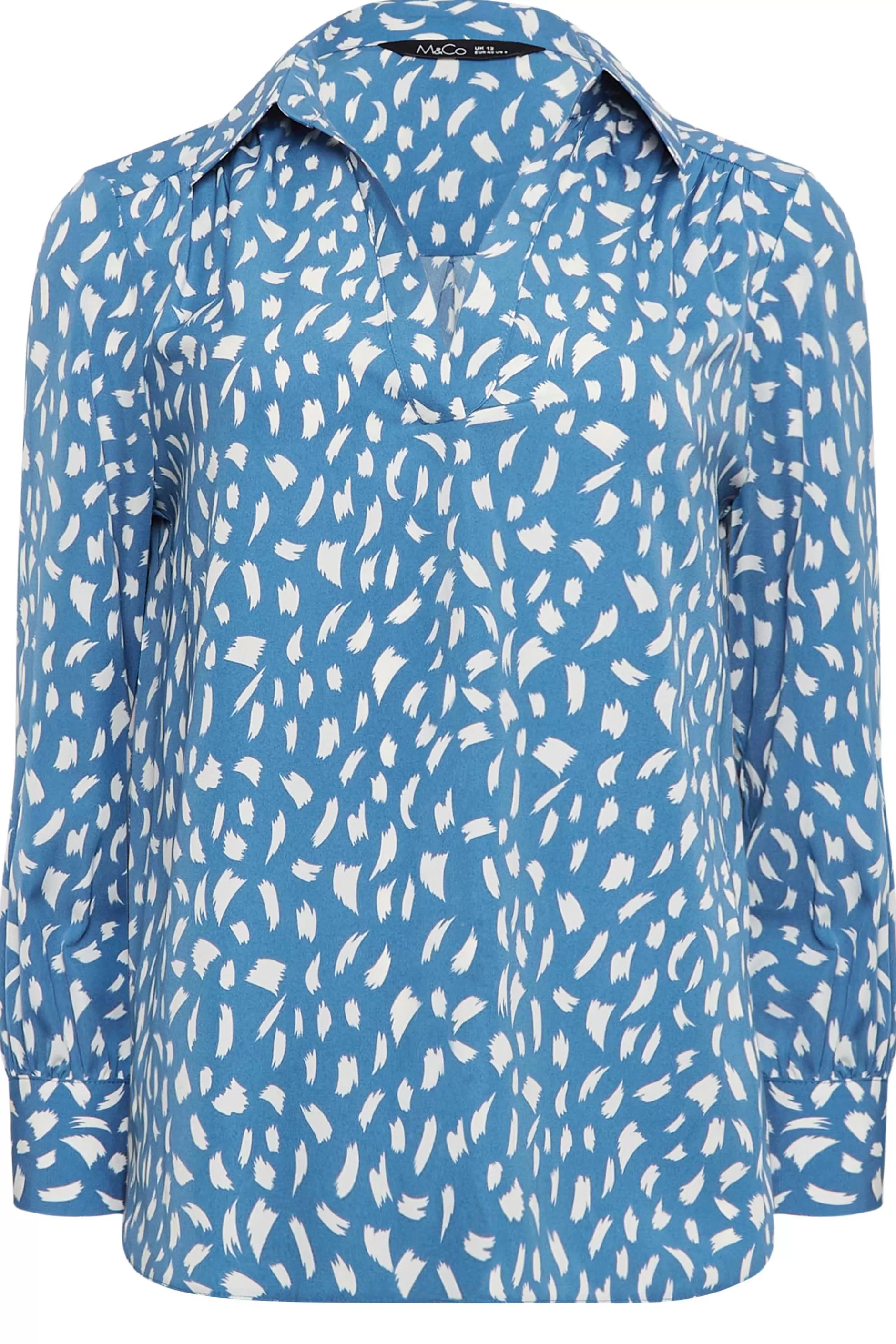 Women M&Co Shirts> Womens Blue Brush Stroke Print Half Placket Shirt