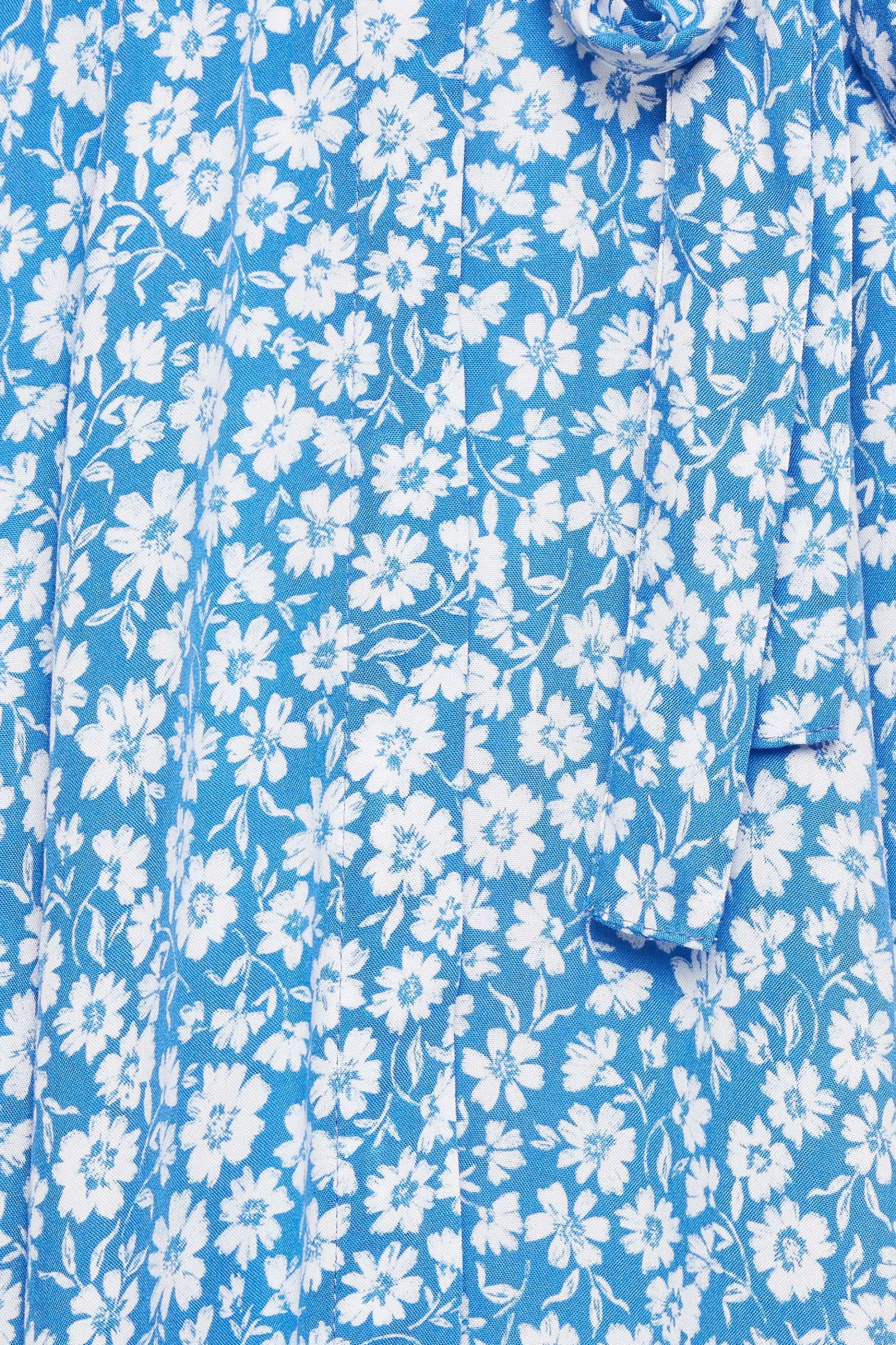 Women M&Co Shirt Dresses> Womens Blue Floral Print Maxi Shirt Dress