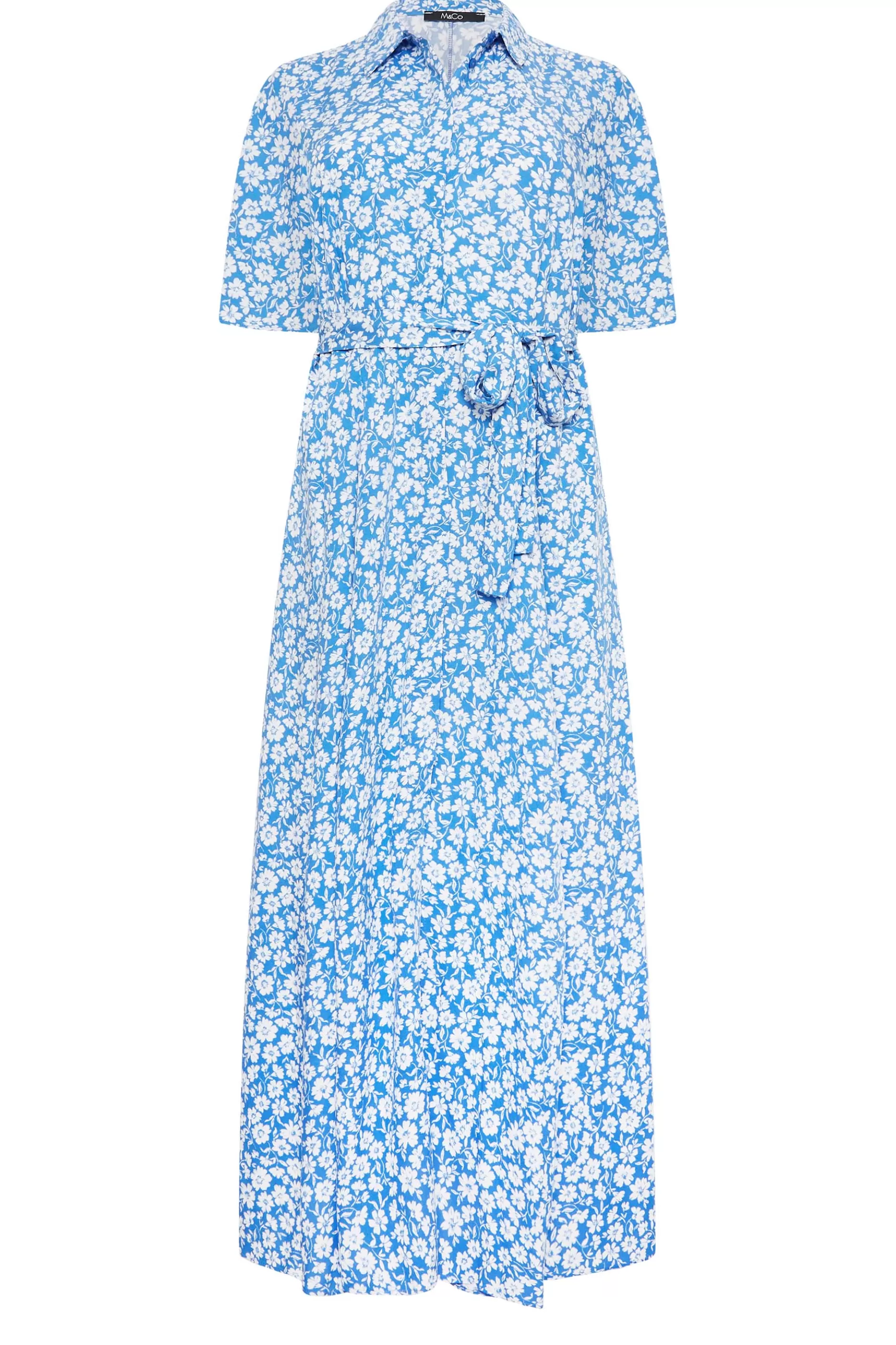 Women M&Co Shirt Dresses> Womens Blue Floral Print Maxi Shirt Dress