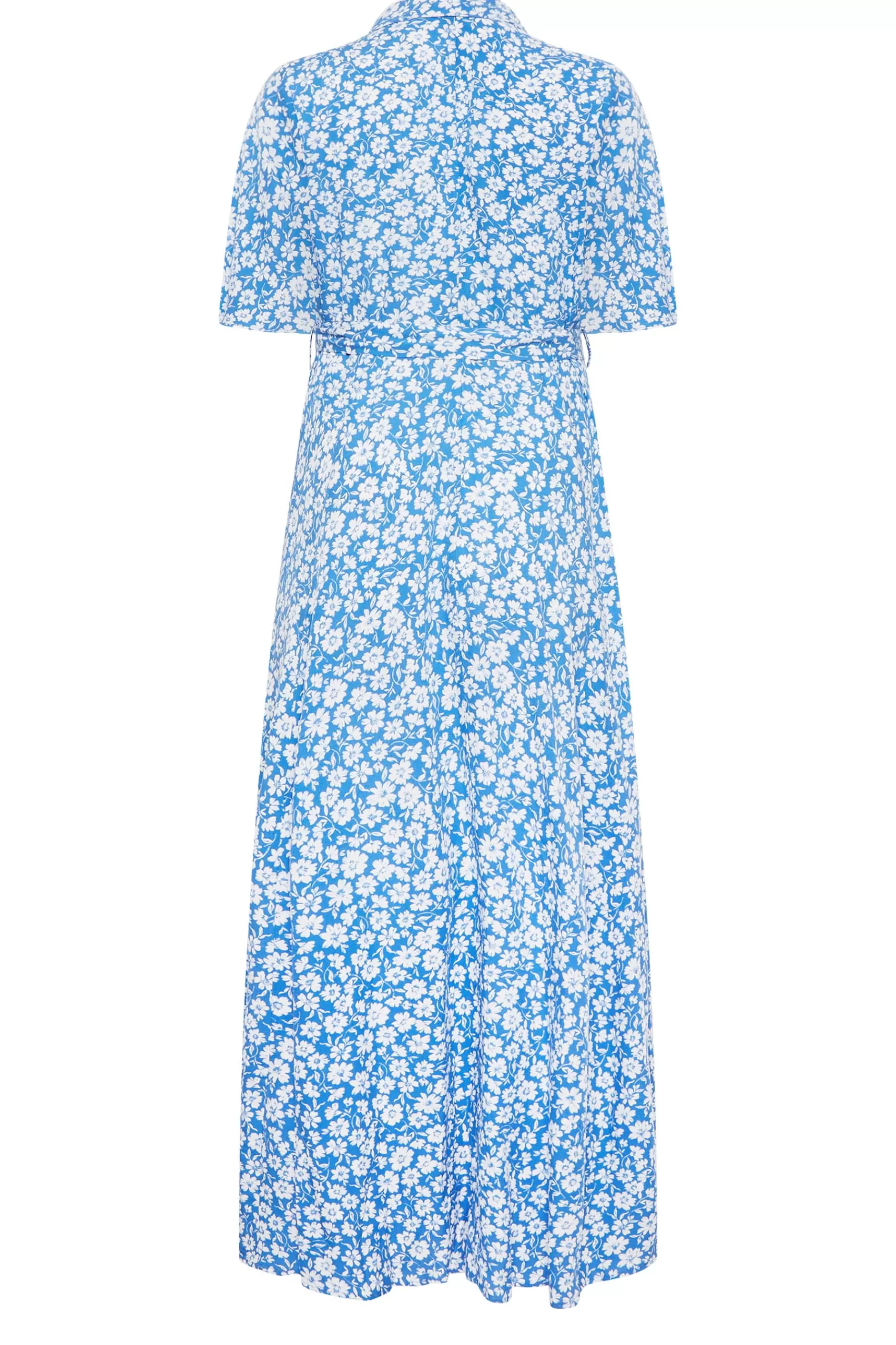 Women M&Co Shirt Dresses> Womens Blue Floral Print Maxi Shirt Dress