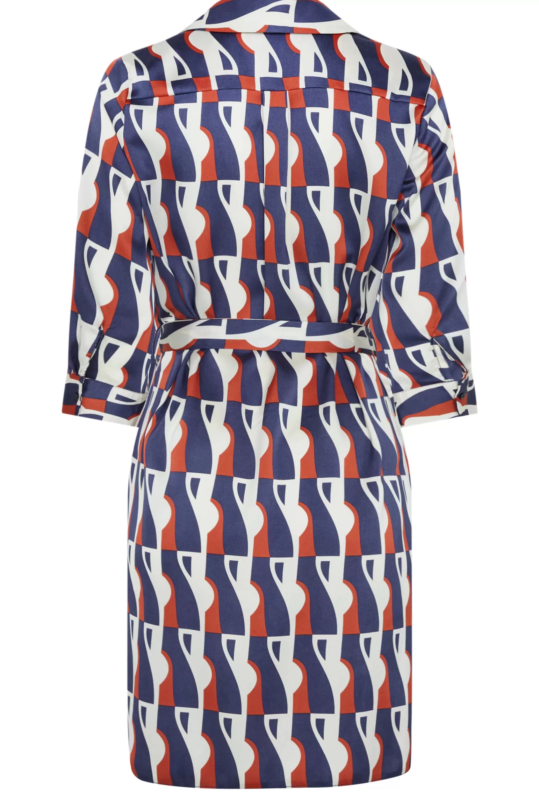 Women M&Co Shirt Dresses> Womens Blue Geometric Print Satin Shirt Dress