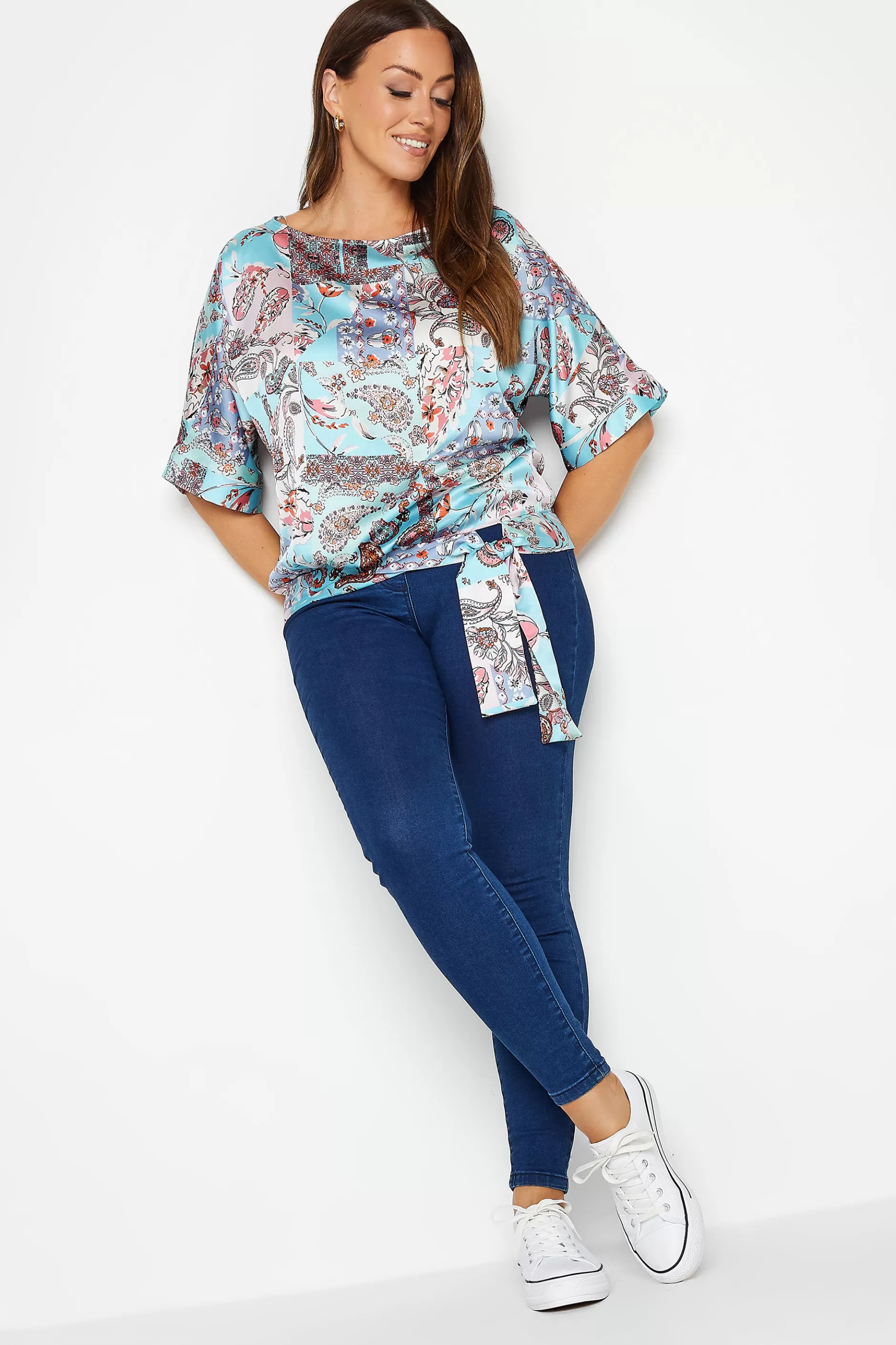 Women M&Co Short Sleeve Tops> Womens Blue Paisley Print Short Sleeve Blouse
