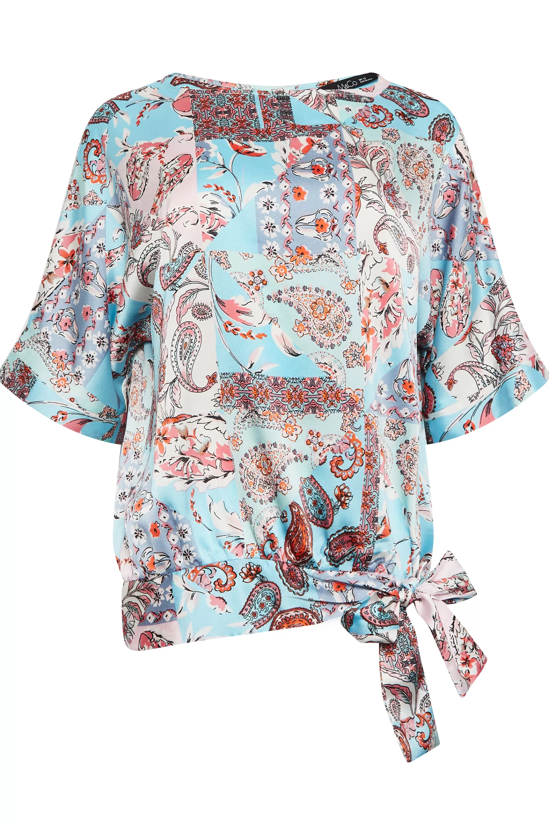 Women M&Co Short Sleeve Tops> Womens Blue Paisley Print Short Sleeve Blouse