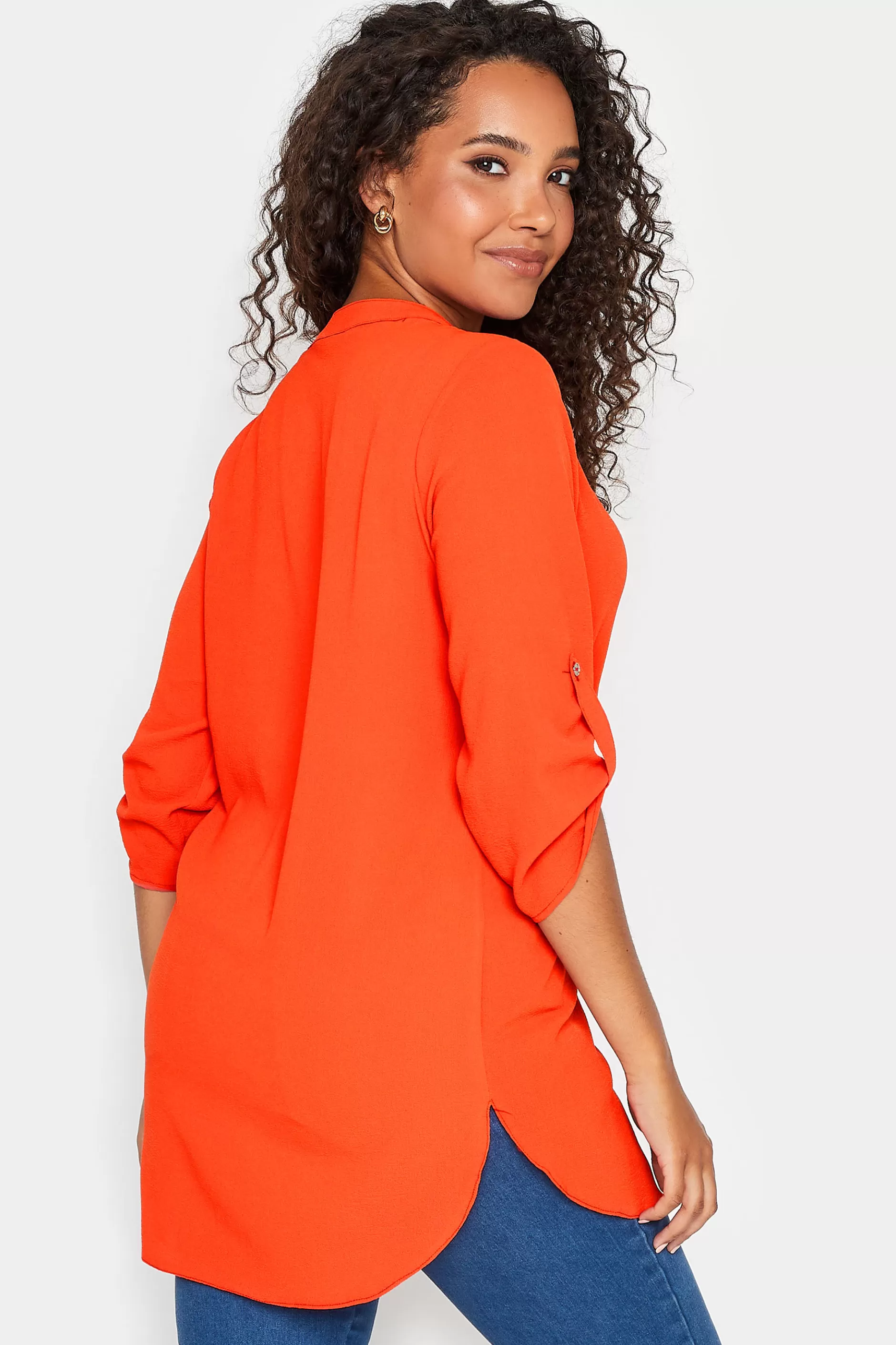 Women M&Co Shirts> Womens Bright Orange Statement Button Tab Sleeve Shirt