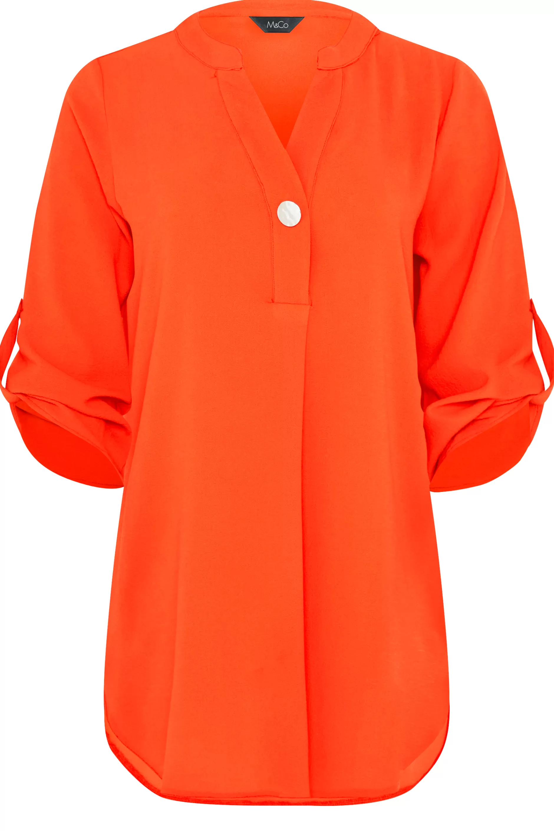 Women M&Co Shirts> Womens Bright Orange Statement Button Tab Sleeve Shirt