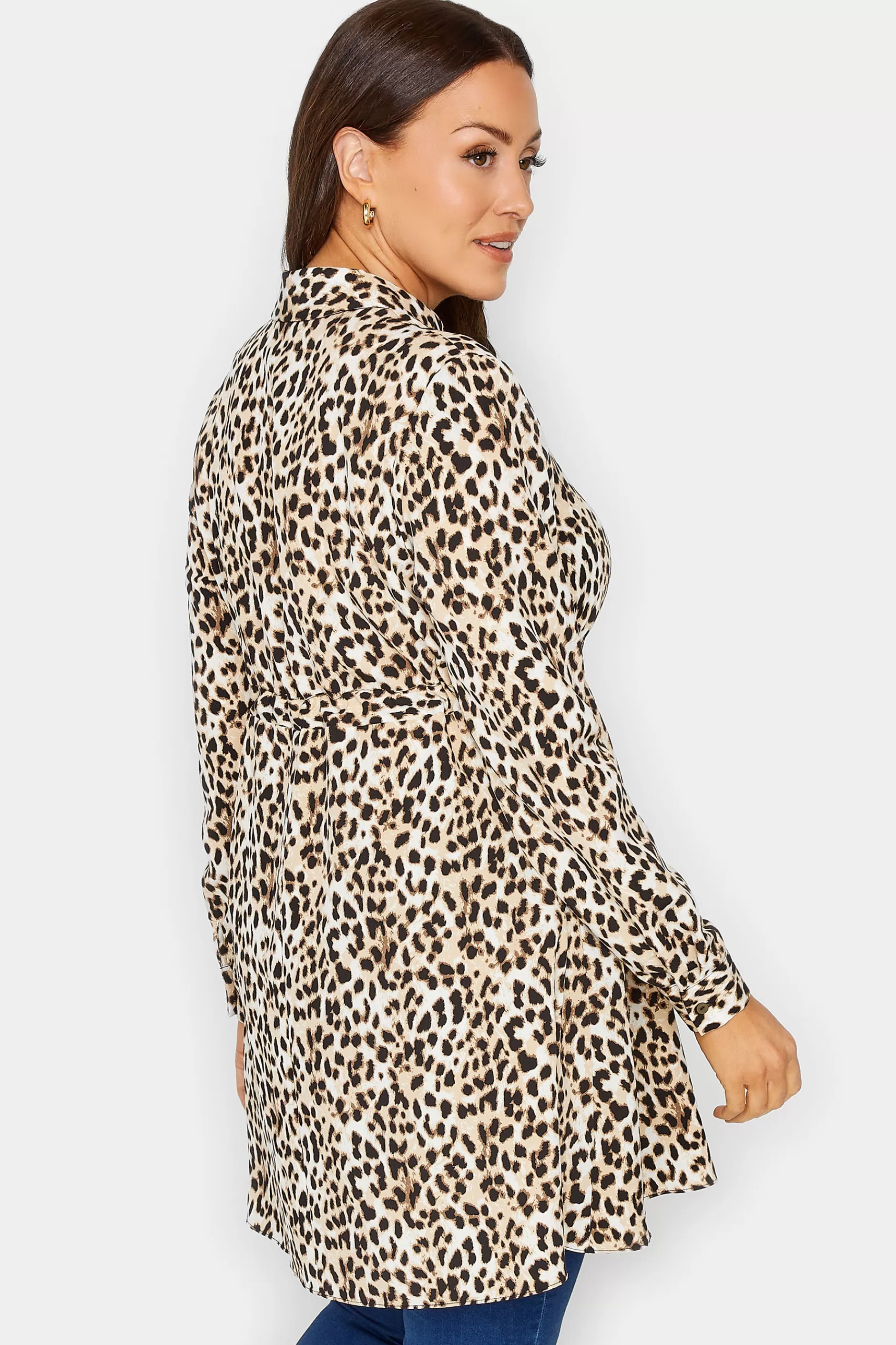 Women M&Co Shirts> Womens Brown Animal Print Tie Waist Tunic Shirt