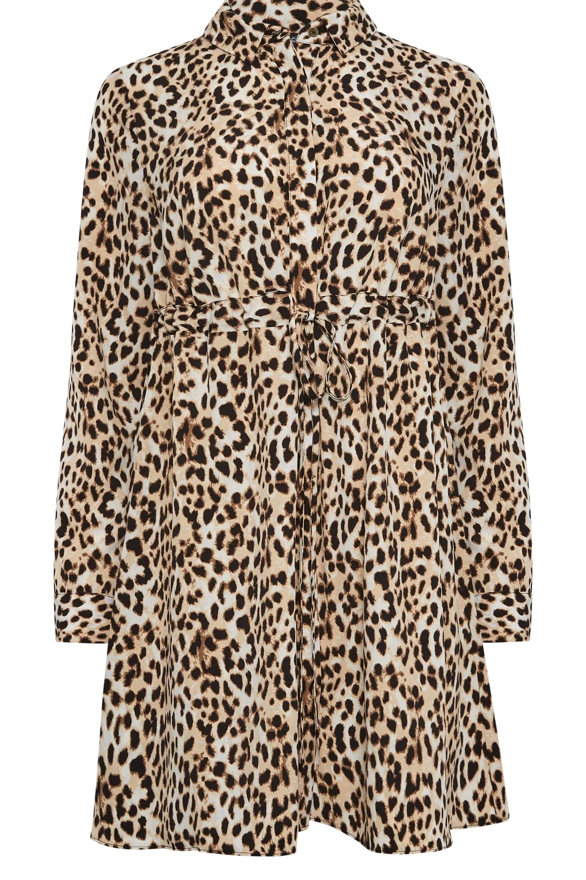 Women M&Co Shirts> Womens Brown Animal Print Tie Waist Tunic Shirt