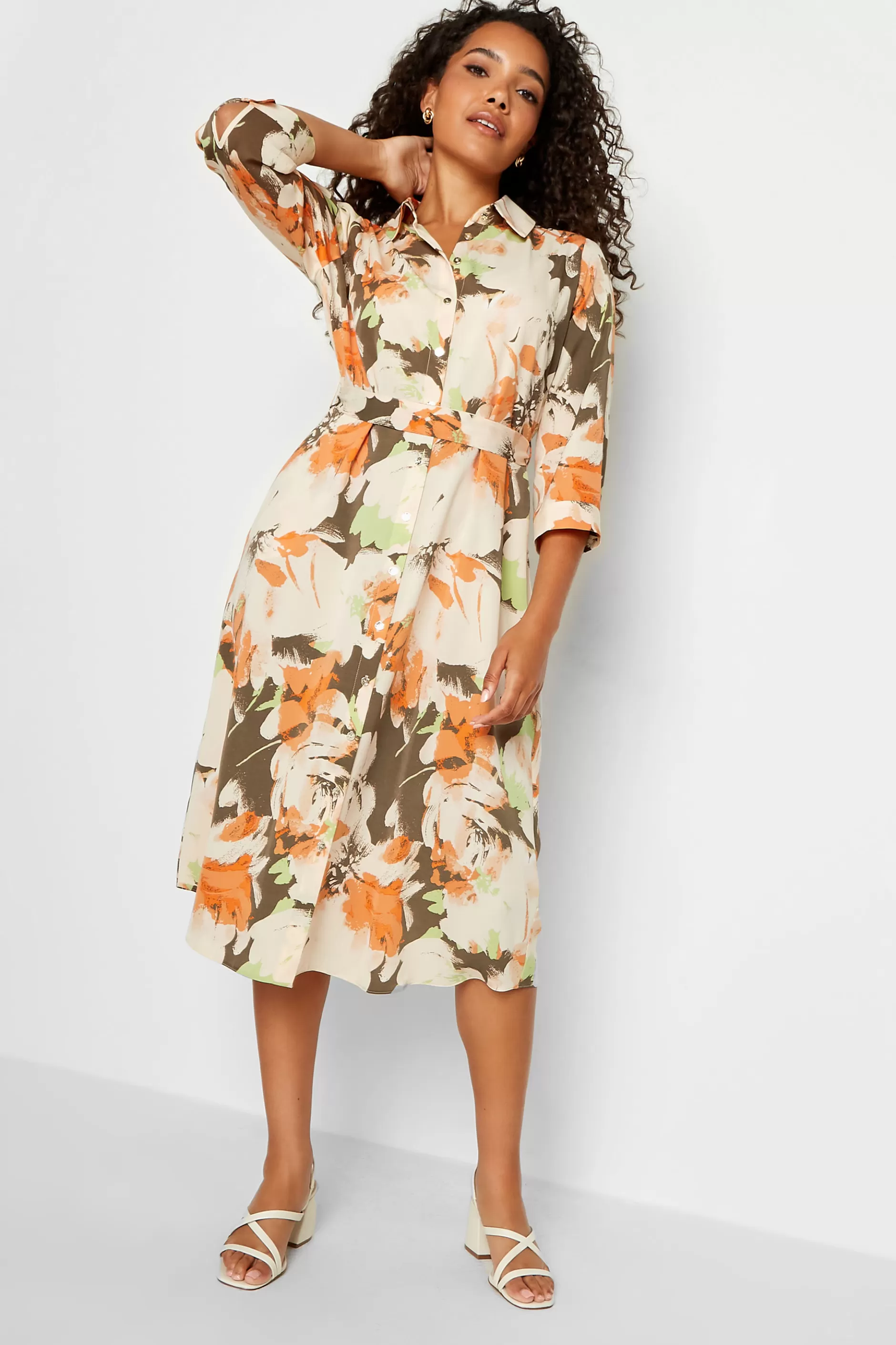 Women M&Co Wedding Guest Dresses> Womens Brown Floral Print Button Through Shirt Dress