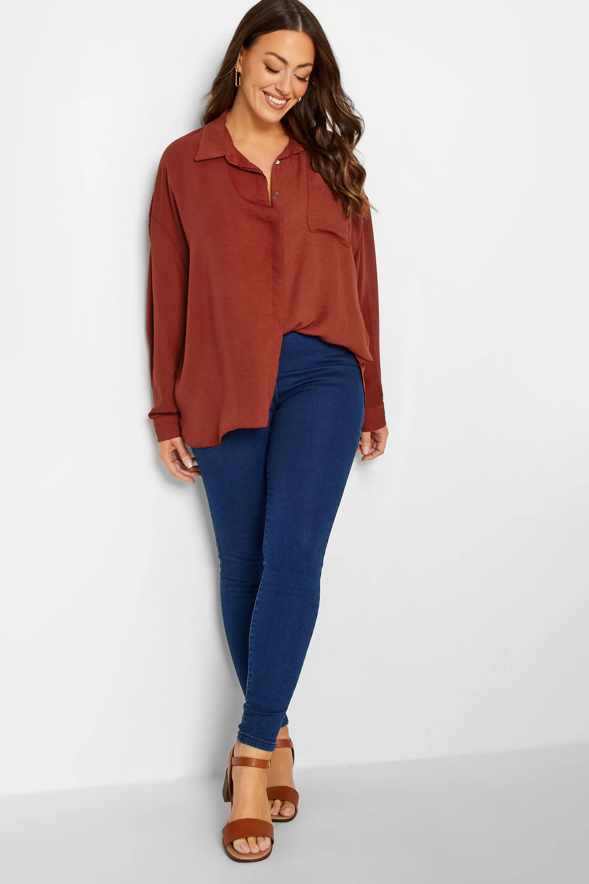 Women M&Co Shirts> Womens Burnt Orange Button Through Pocket Shirt