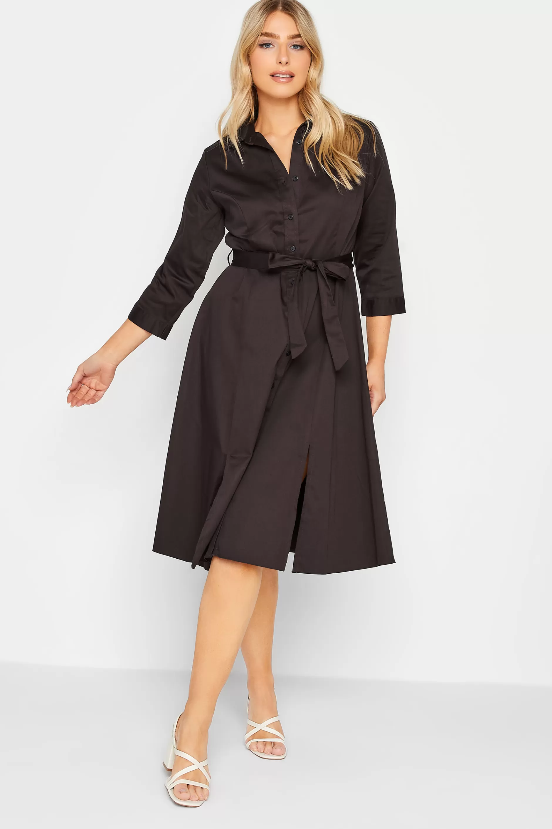Women M&Co Shirt Dresses> Womens Chocolate Brown Tie Waist Shirt Dress
