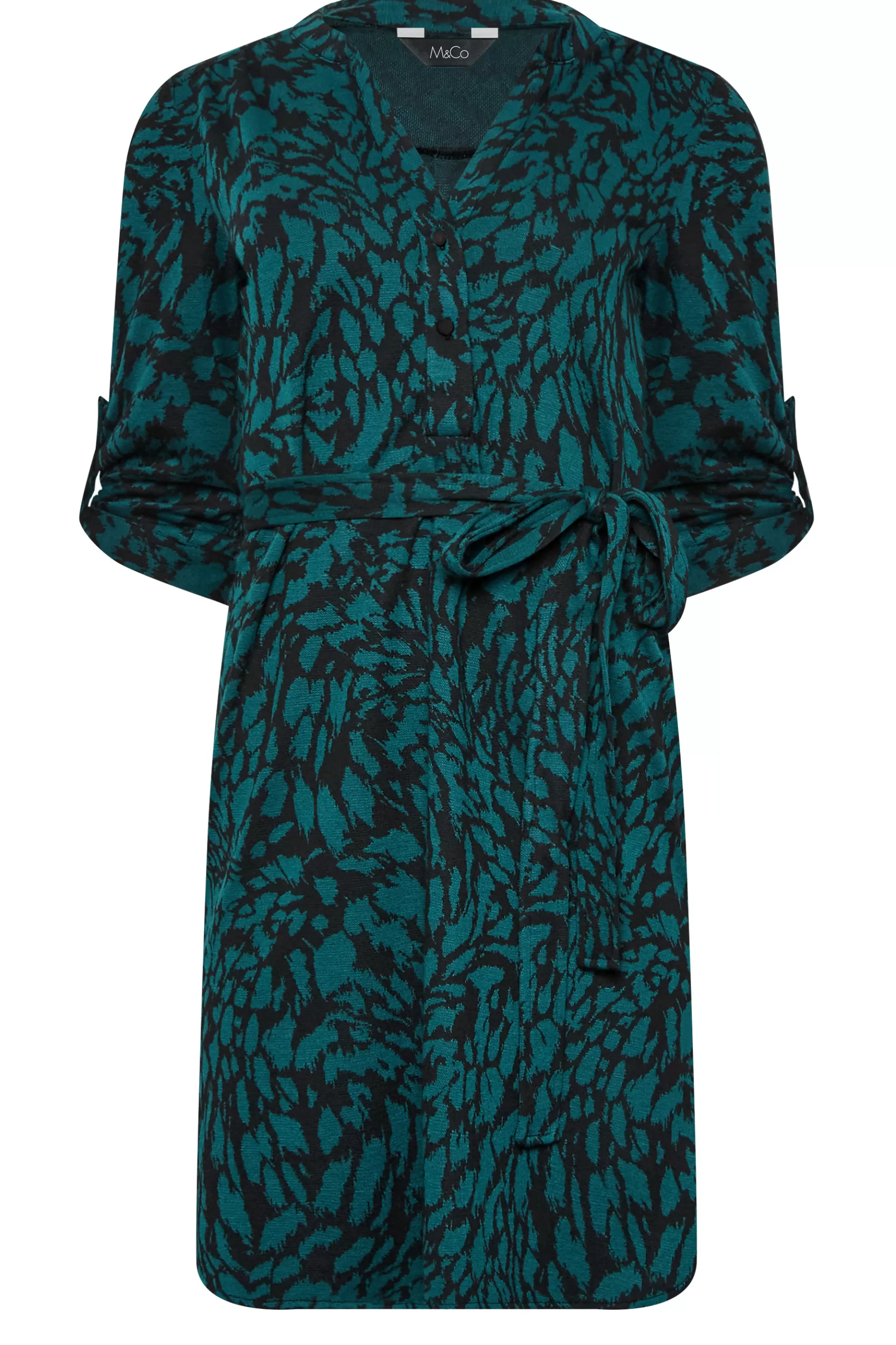 Women M&Co Shirt Dresses> Womens Green Animal Print Tie Waist Tunic Dress