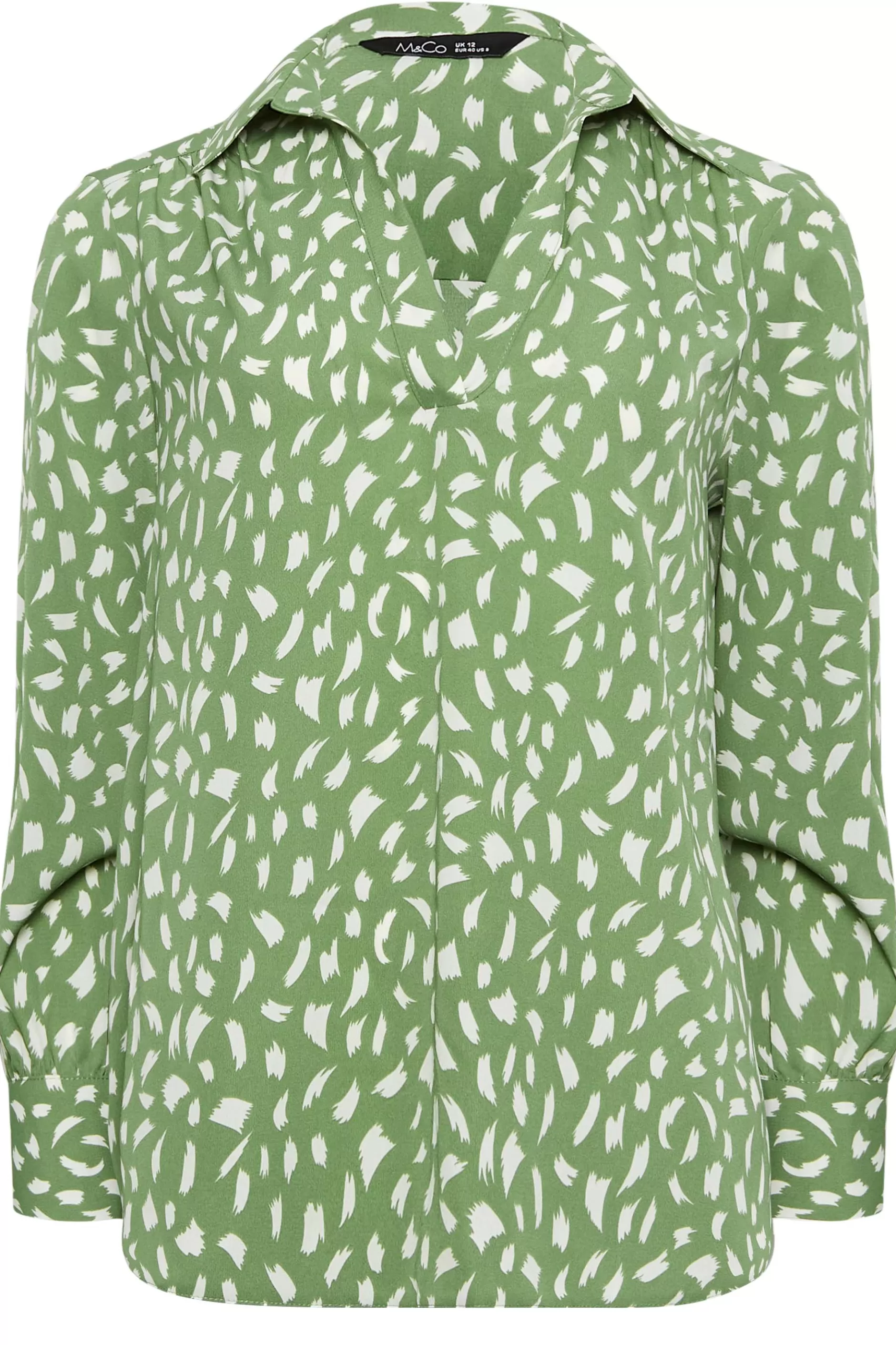 Women M&Co Shirts> Womens Green Brush Stroke Print Half Placket Shirt