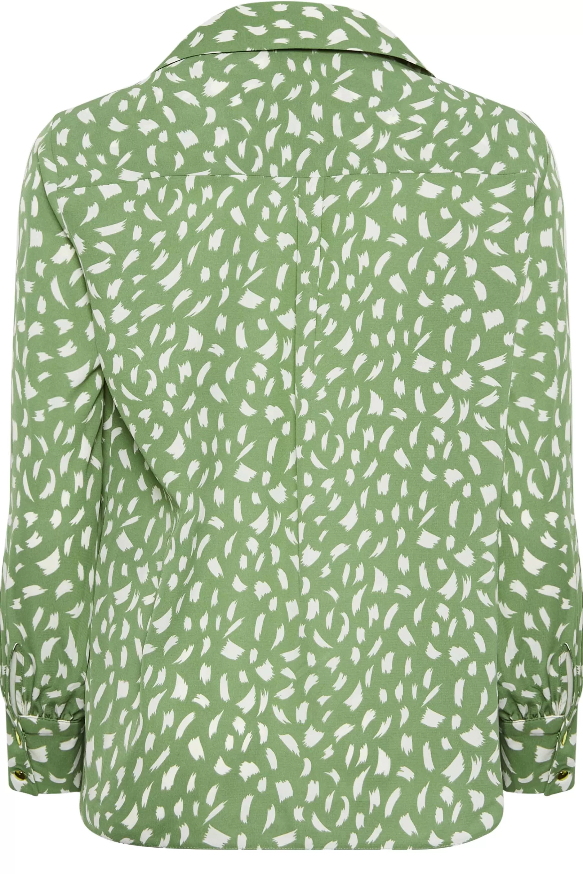 Women M&Co Shirts> Womens Green Brush Stroke Print Half Placket Shirt