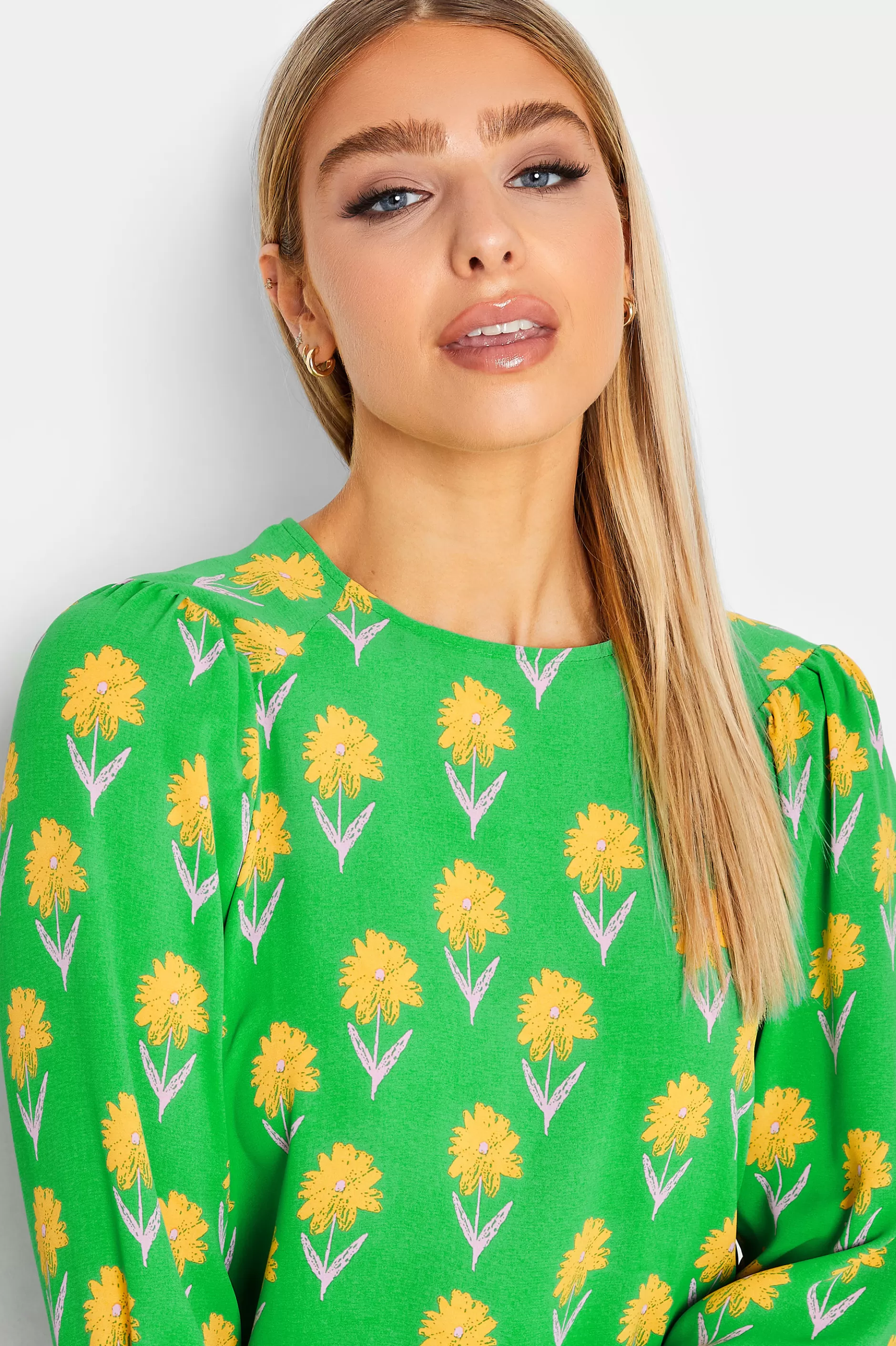 Women M&Co Shirts> Womens Green Floral Print Long Sleeve Blouse