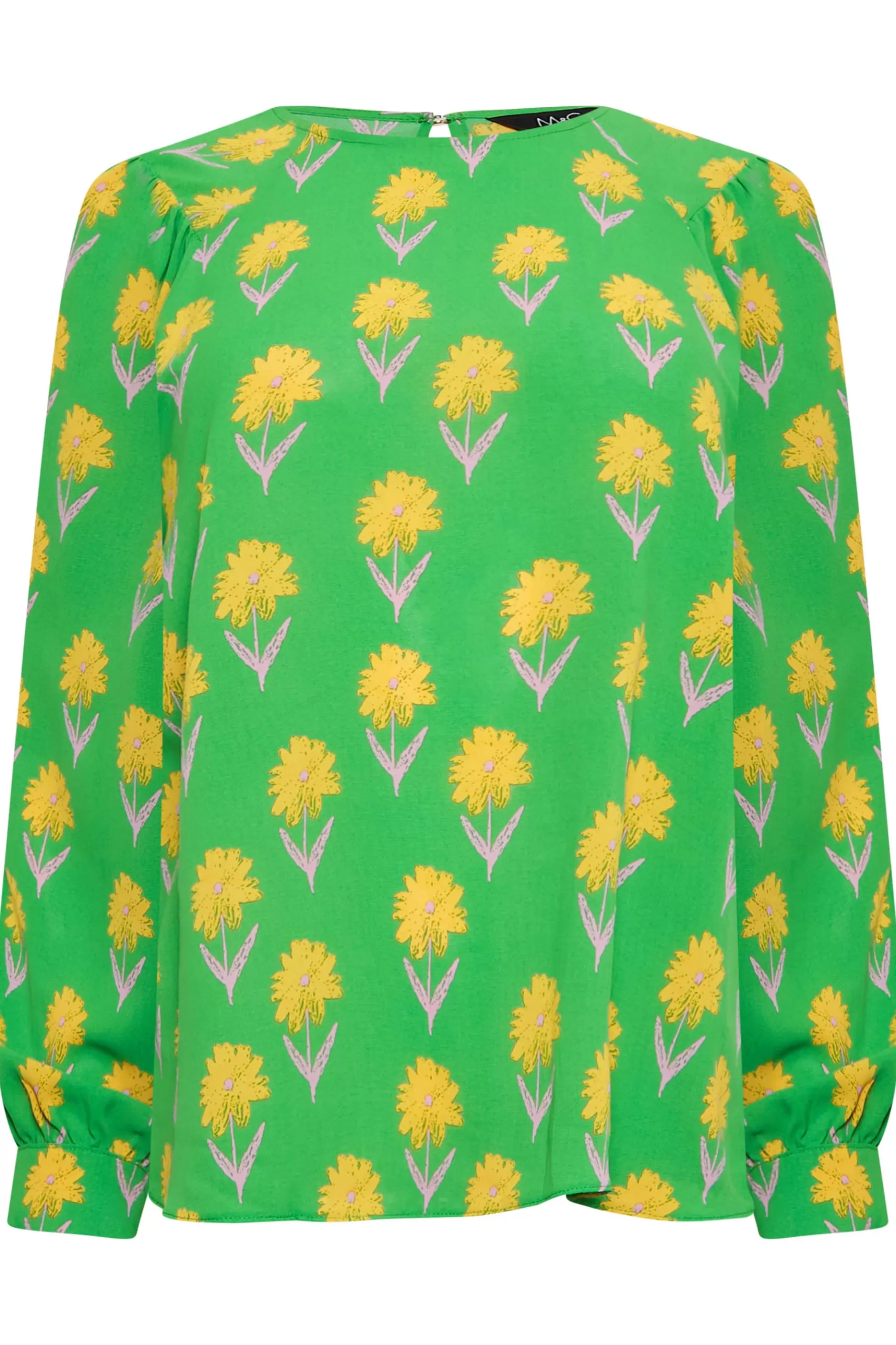 Women M&Co Shirts> Womens Green Floral Print Long Sleeve Blouse