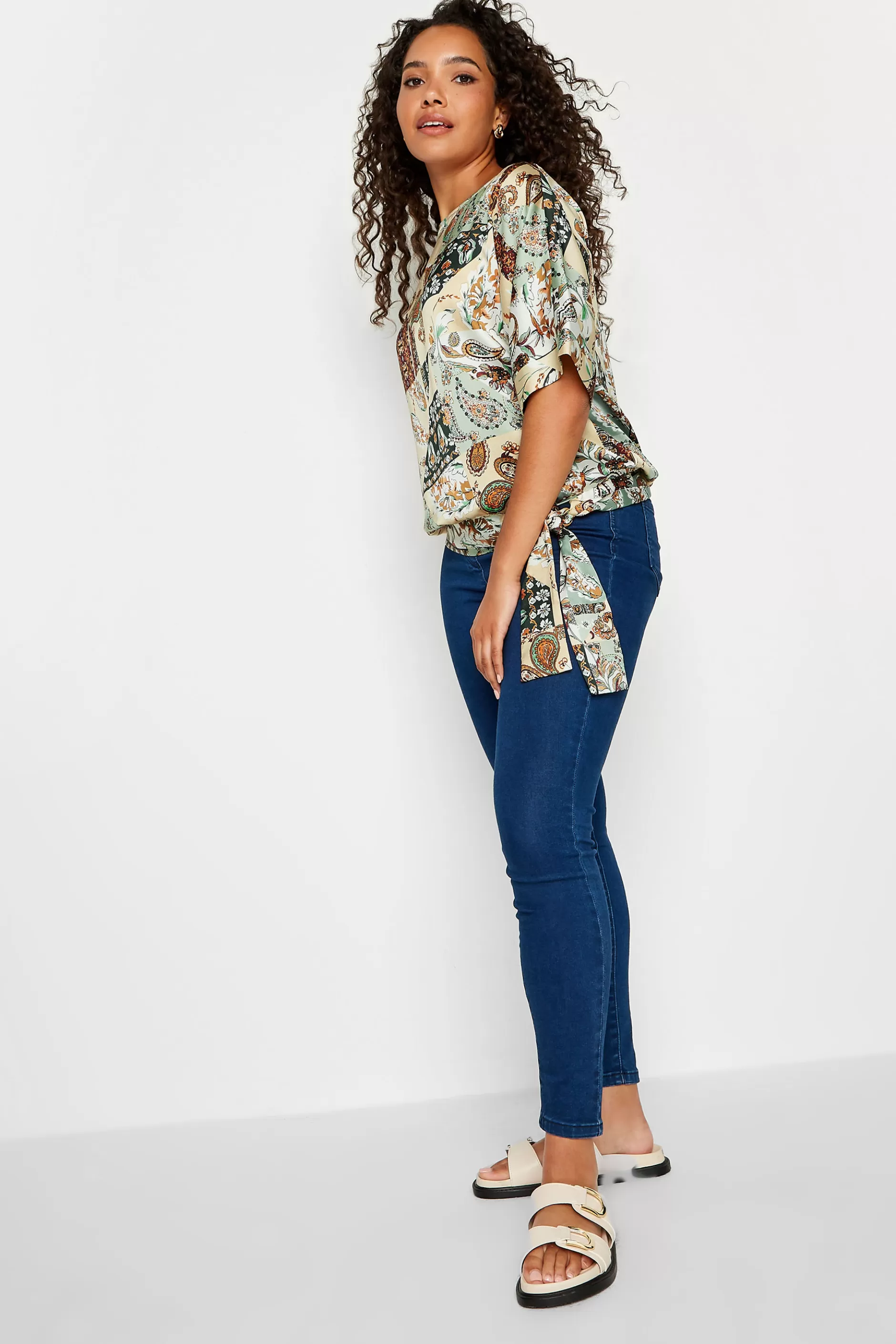 Women M&Co Short Sleeve Tops> Womens Green Paisley Print Short Sleeve Blouse