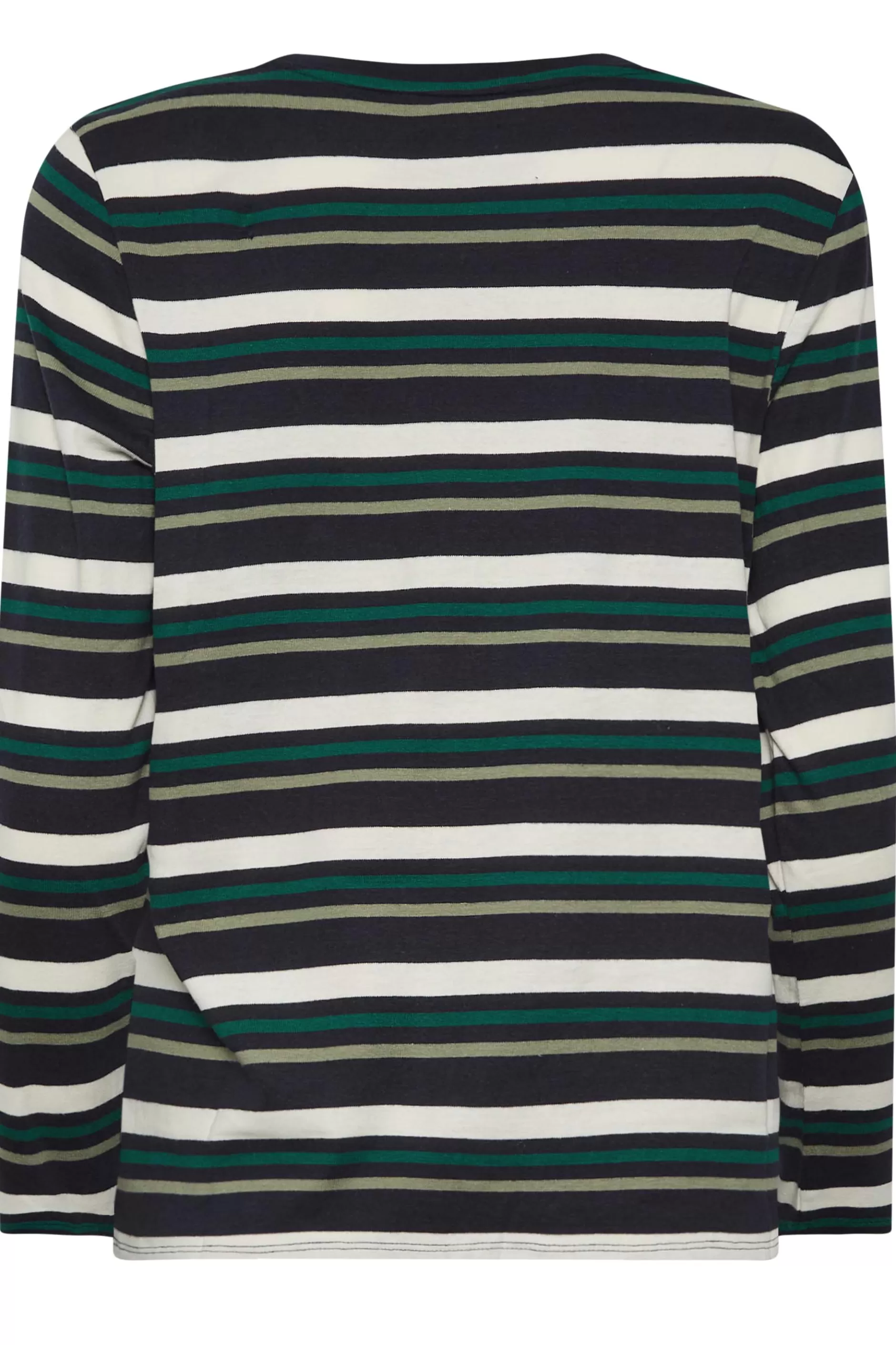 Women M&Co Long Sleeve Tops> Womens Green Teal Stripe Cotton Blend Long Sleeve Top