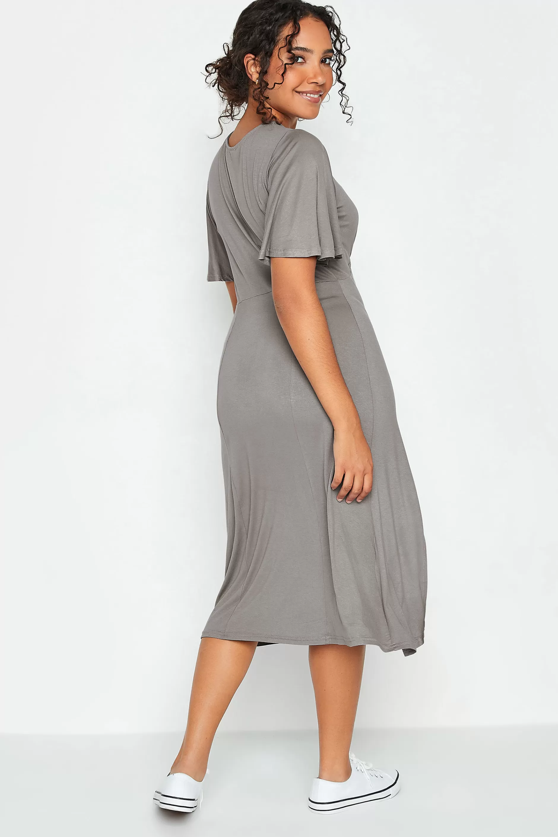 Women M&Co Midi Dresses> Womens Grey Angel Sleeve Split Hem Midi Dress