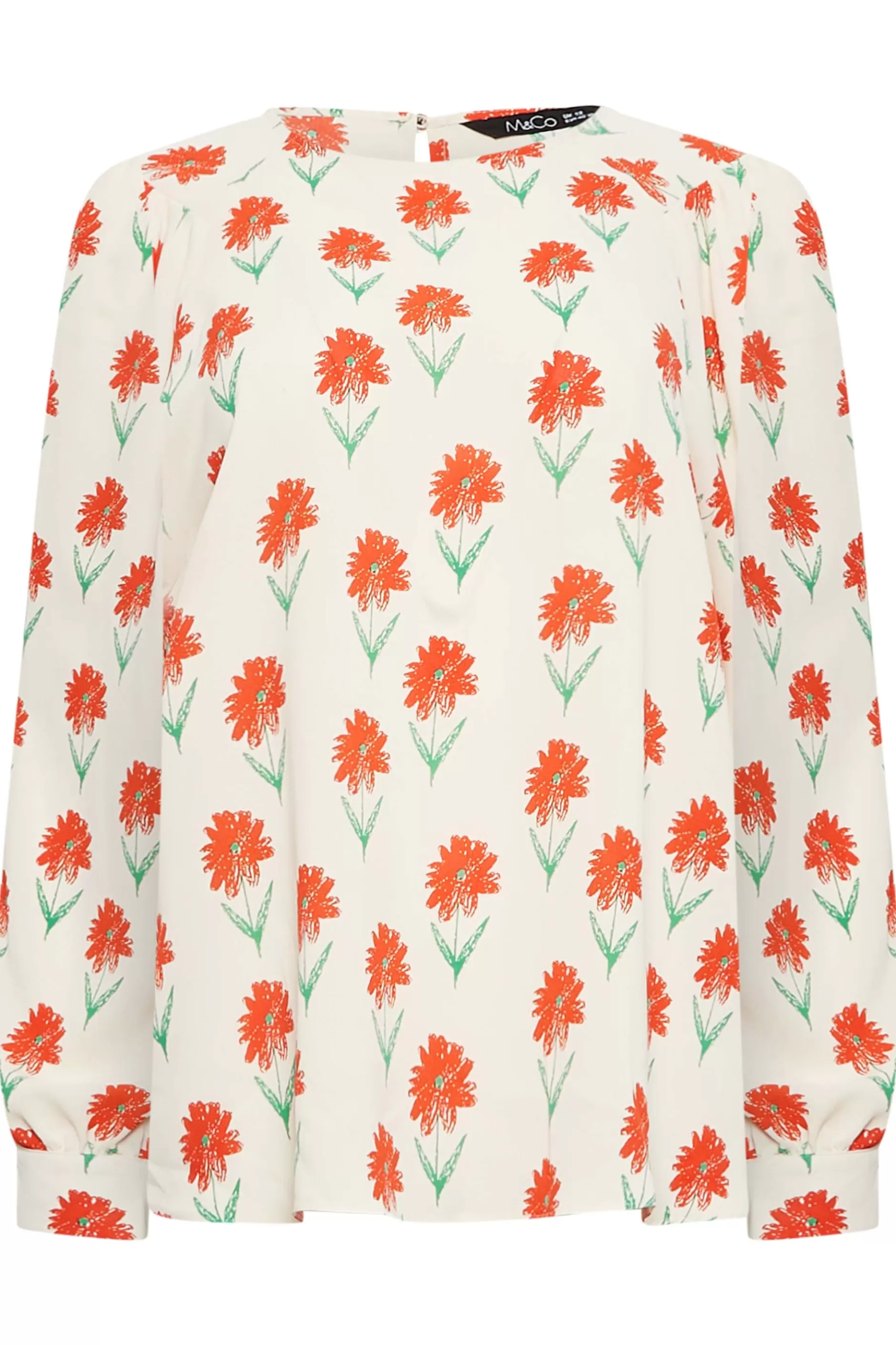Women M&Co Shirts> Womens Ivory White Floral Print Long Sleeve Blouse