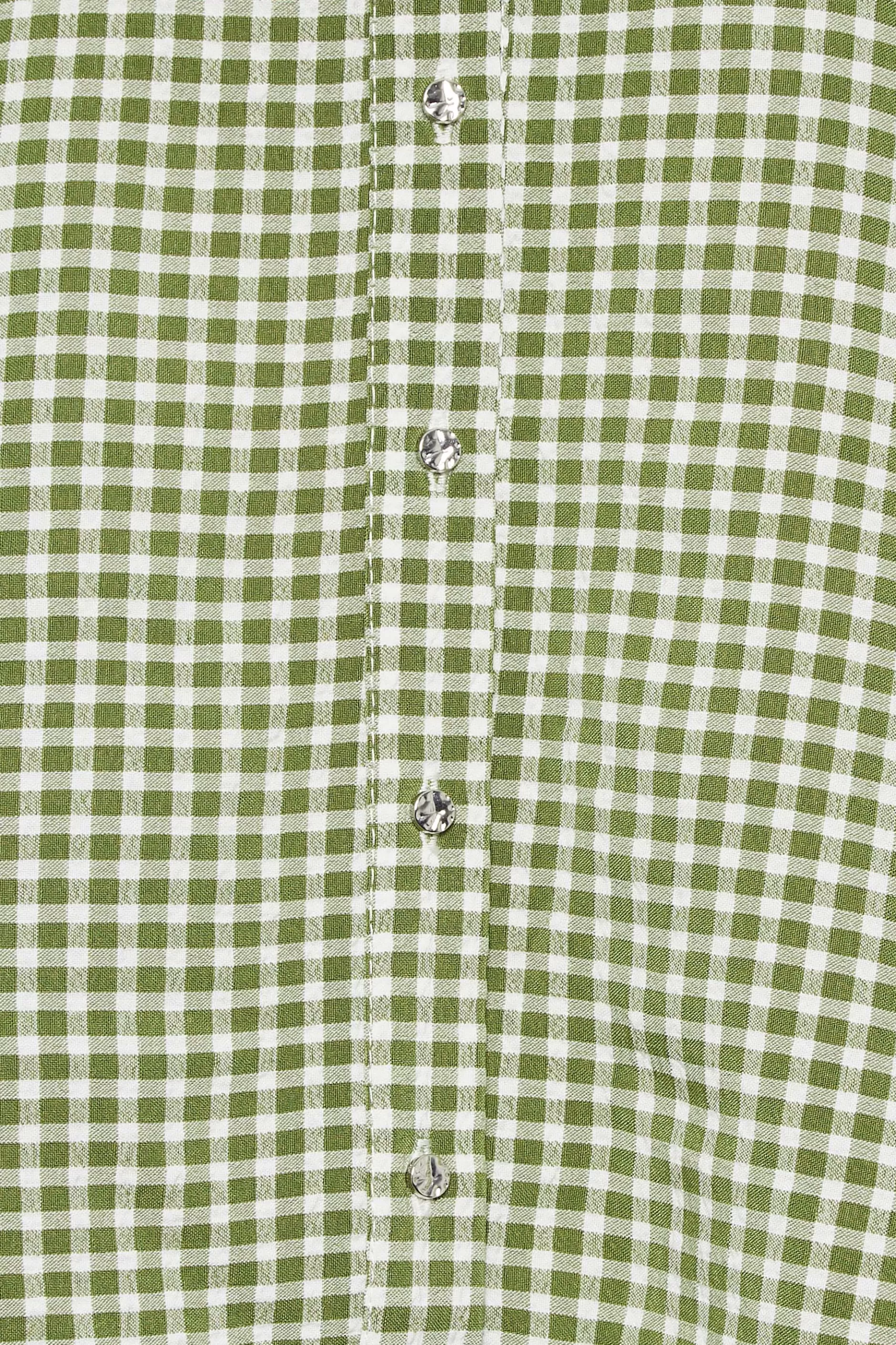 Women M&Co Short Sleeve Tops> Womens Khaki Green Gingham Short Sleeve Shirt