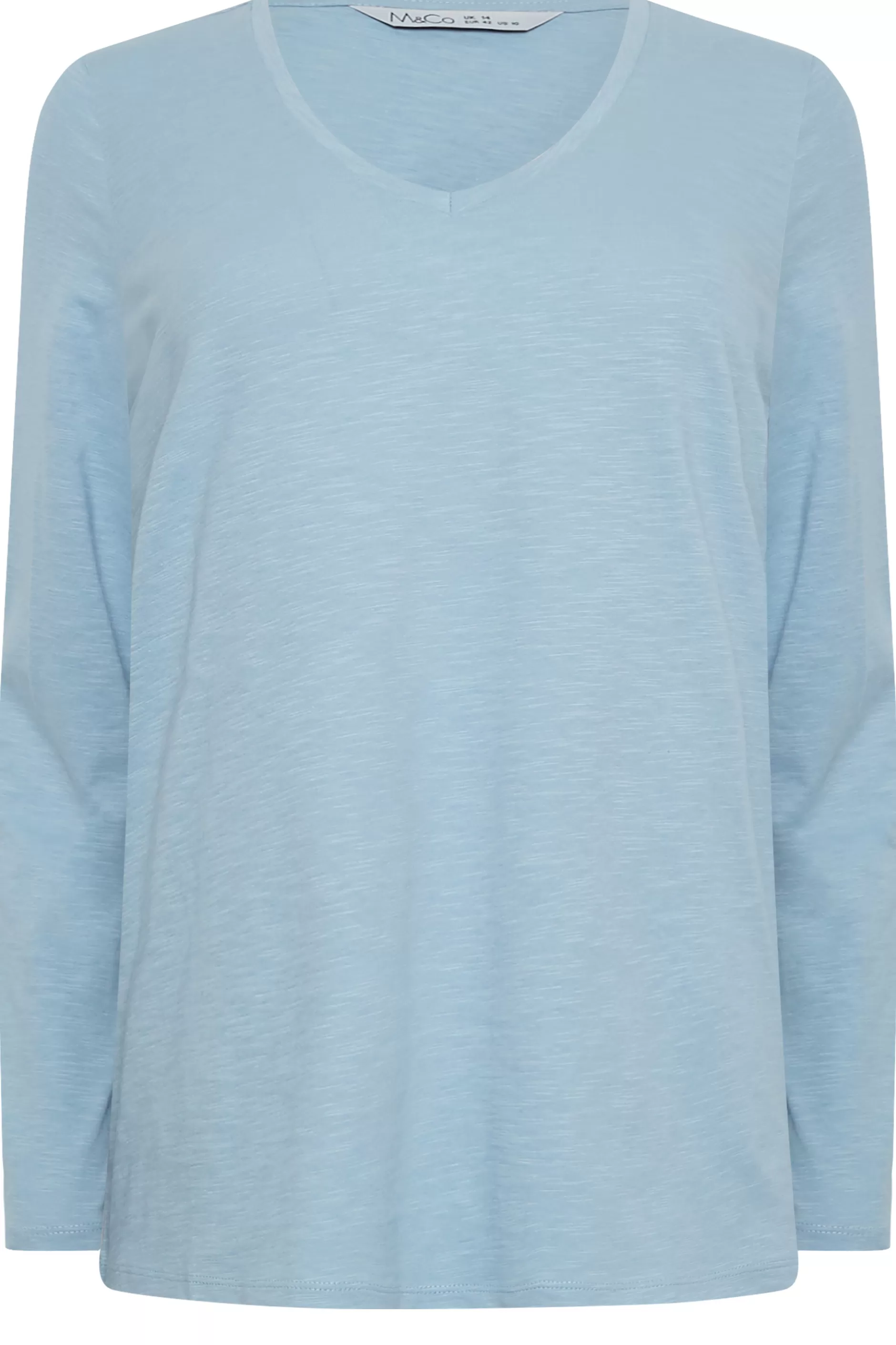Women M&Co T-Shirts> Womens Light Blue V-Neck Long Sleeve Cotton Blend T-Shirt