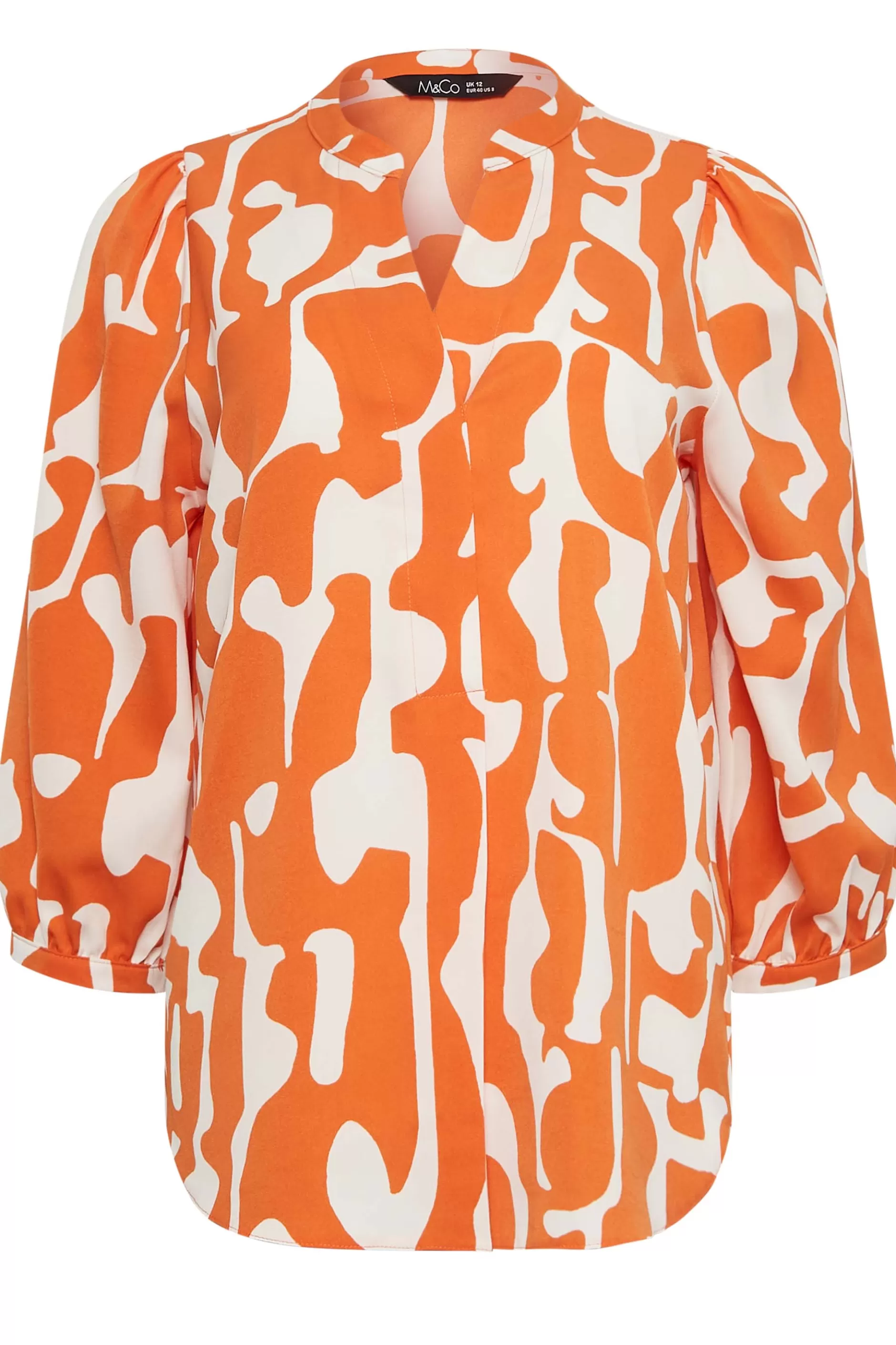 Women M&Co Blouses> Womens Orange Abstract Print 3/4 Sleeve Blouse