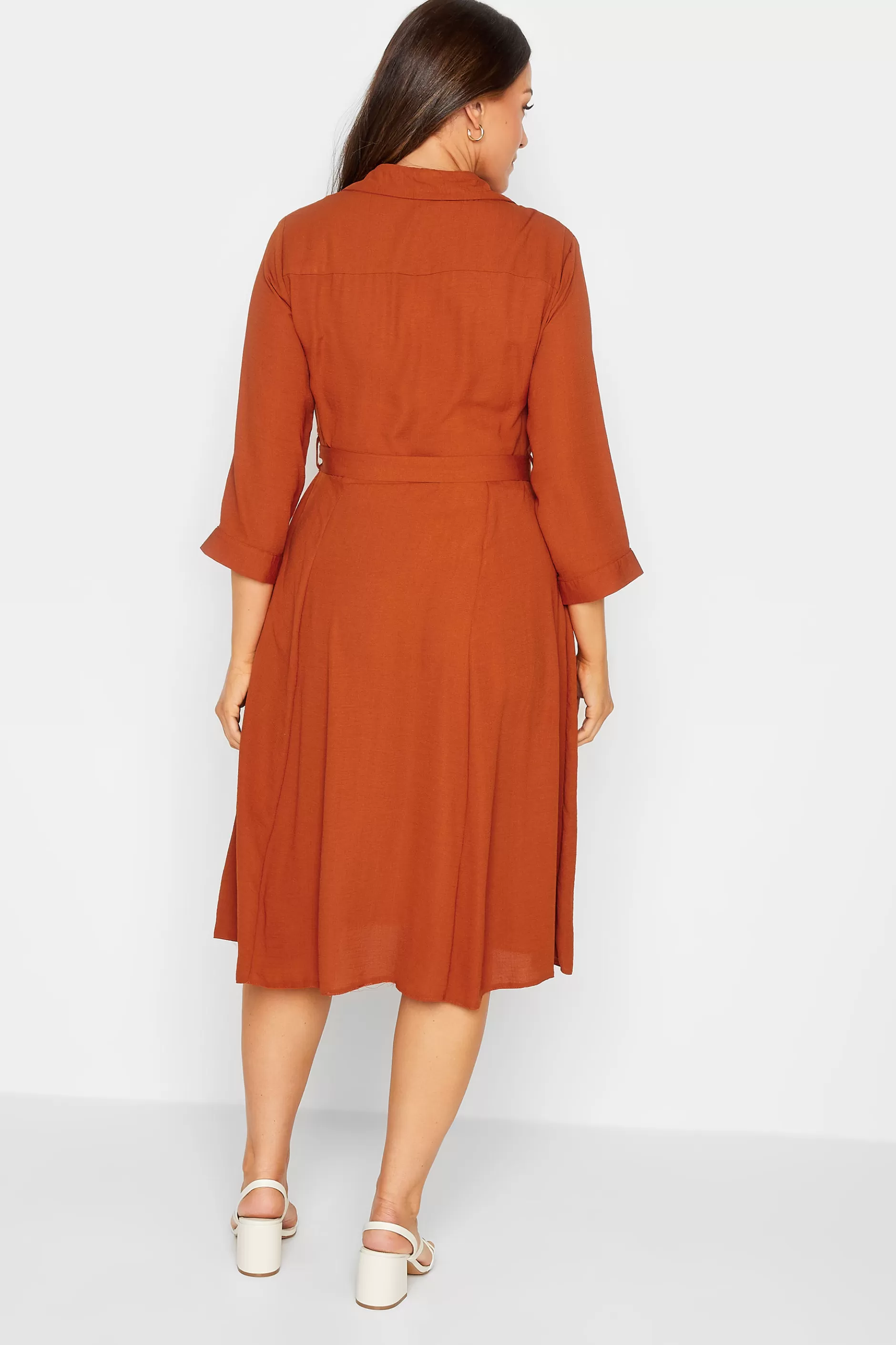 Women M&Co Wedding Guest Dresses> Womens Orange Tie Waist Button Through Shirt Dress