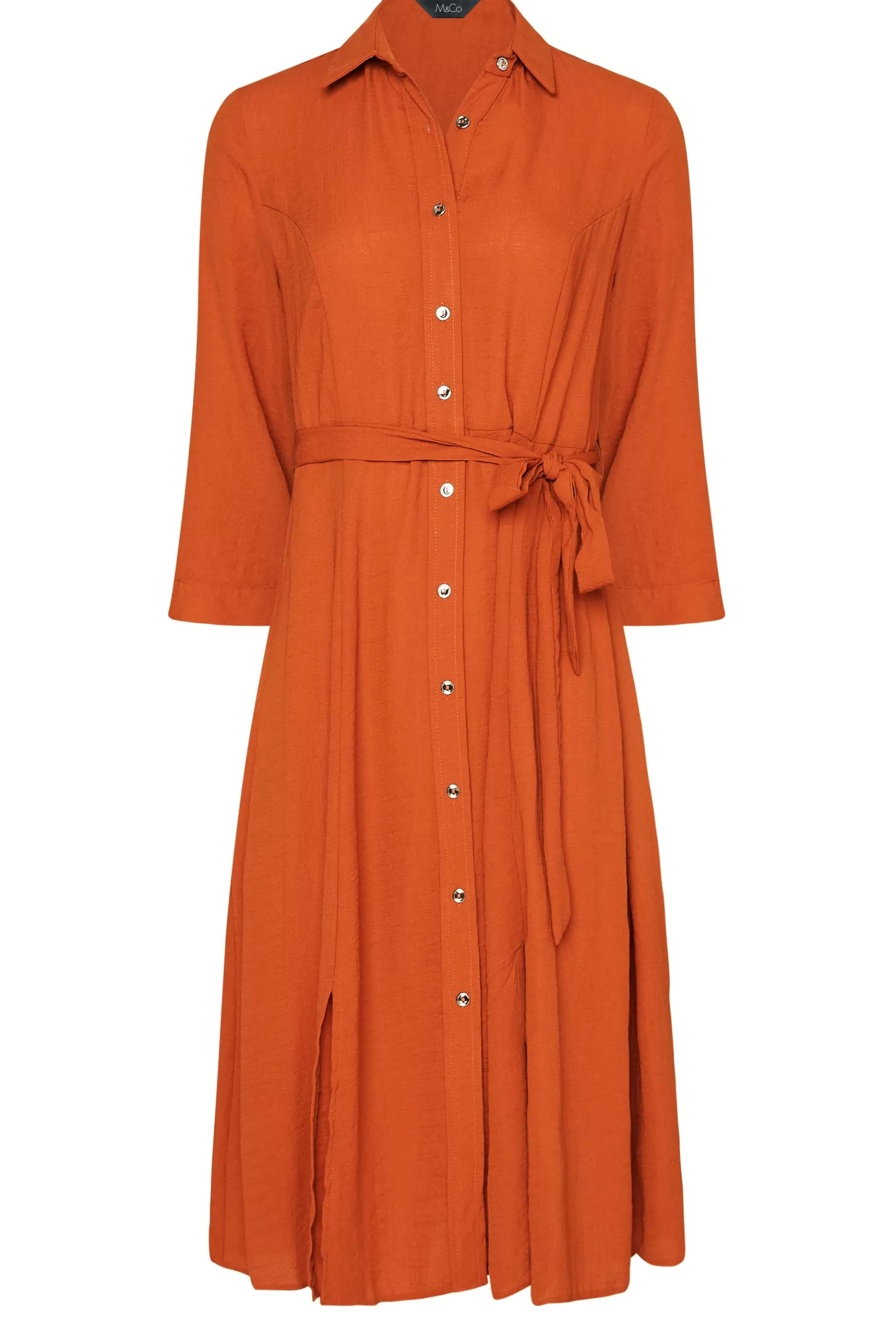Women M&Co Wedding Guest Dresses> Womens Orange Tie Waist Button Through Shirt Dress