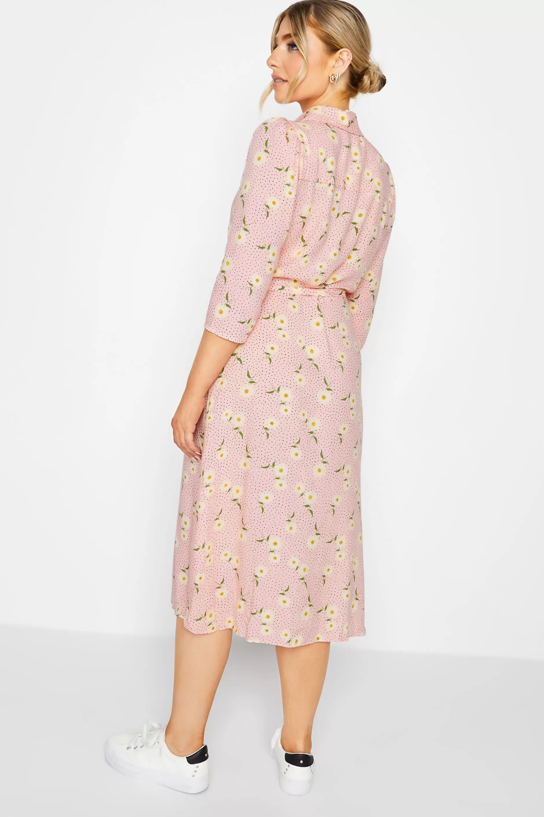 Women M&Co Shirt Dresses> Womens Pink Ditsy Floral Midi Shirt Dress