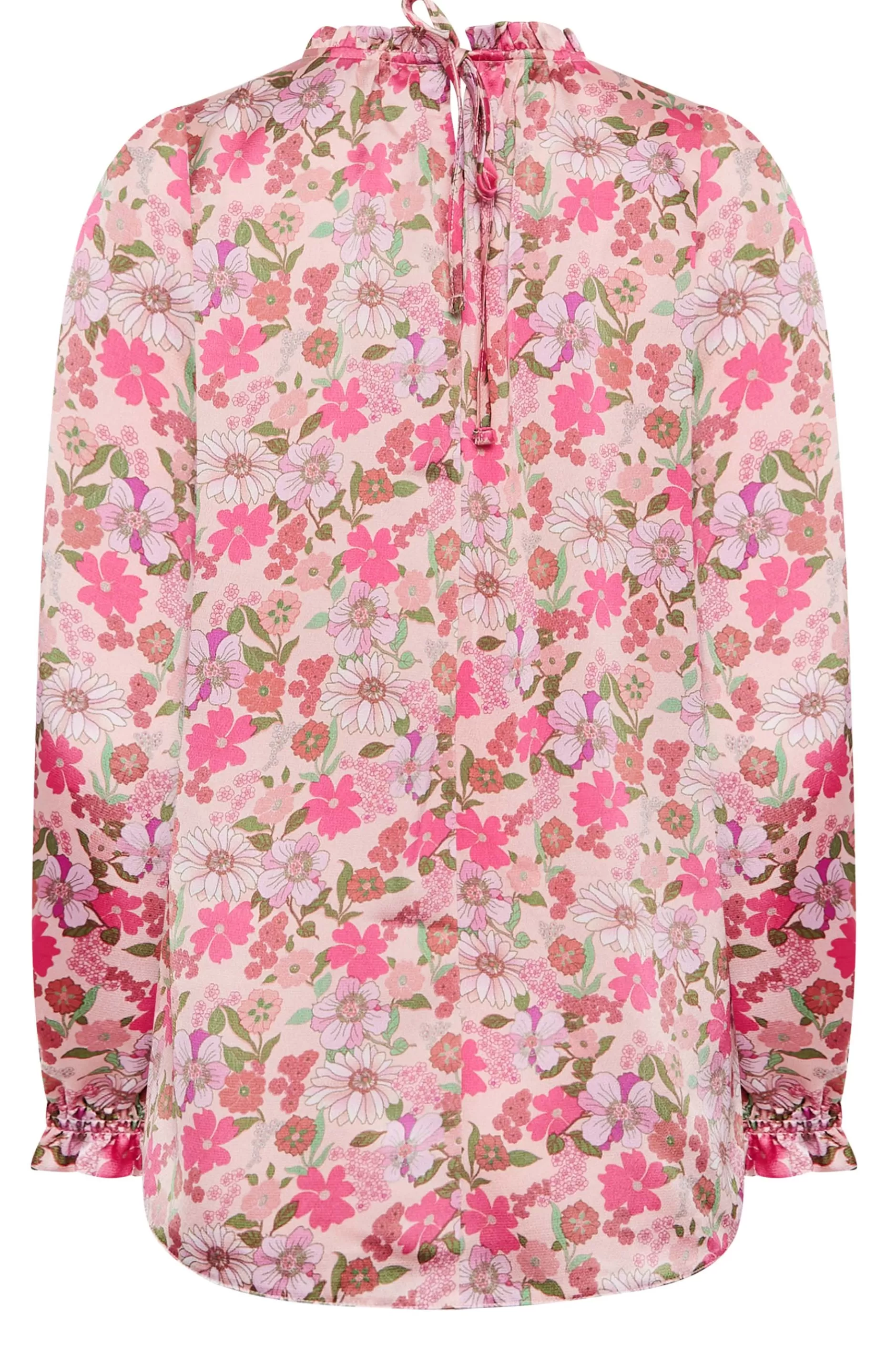 Women M&Co Long Sleeve Tops> Womens Pink Floral Print Frill Neck Blouse