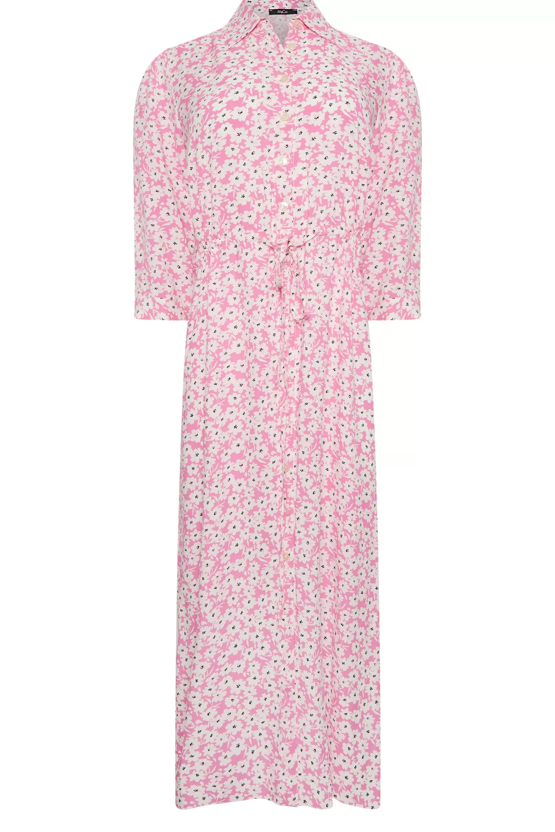Women M&Co Shirt Dresses> Womens Pink Floral Print Midi Shirt Dress