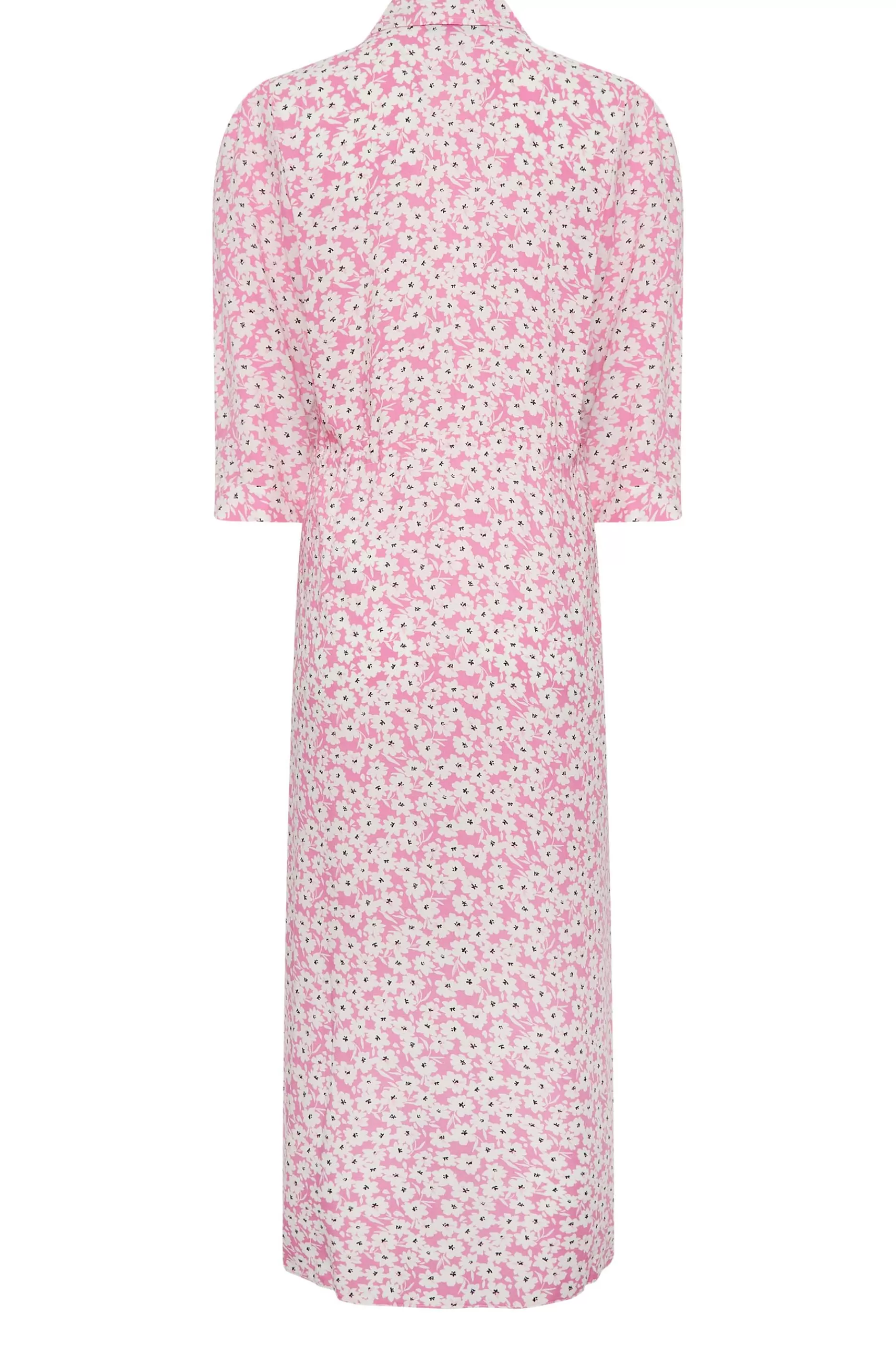 Women M&Co Shirt Dresses> Womens Pink Floral Print Midi Shirt Dress