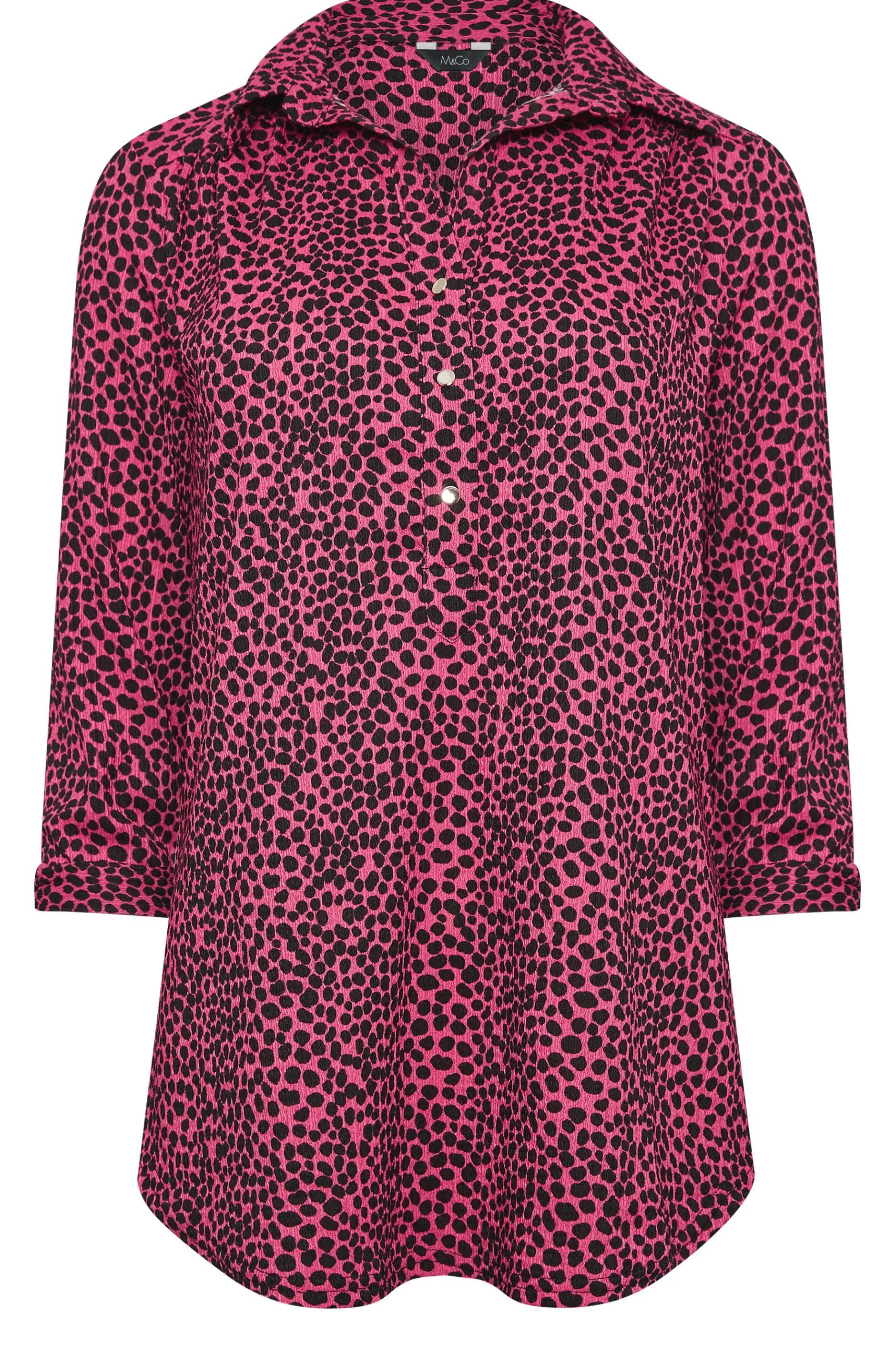 Women M&Co Shirts> Womens Pink Spot Print Half Placket Jersey Shirt