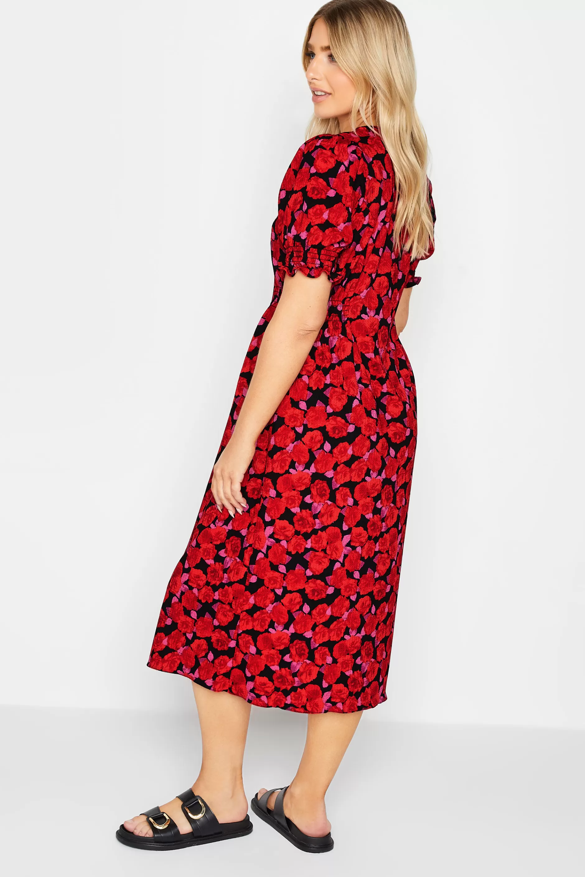 Women M&Co Wedding Guest Dresses> Womens Red Floral Print Button Through Dress