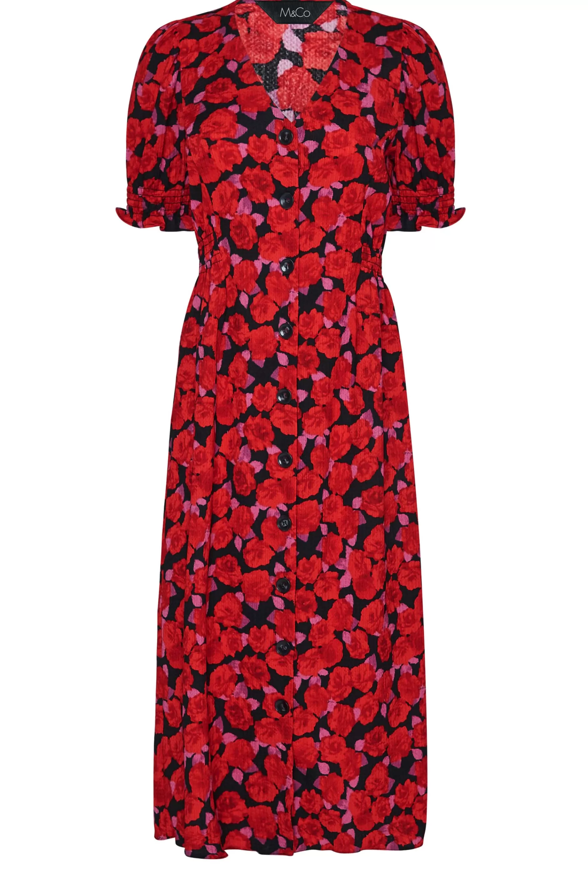 Women M&Co Wedding Guest Dresses> Womens Red Floral Print Button Through Dress
